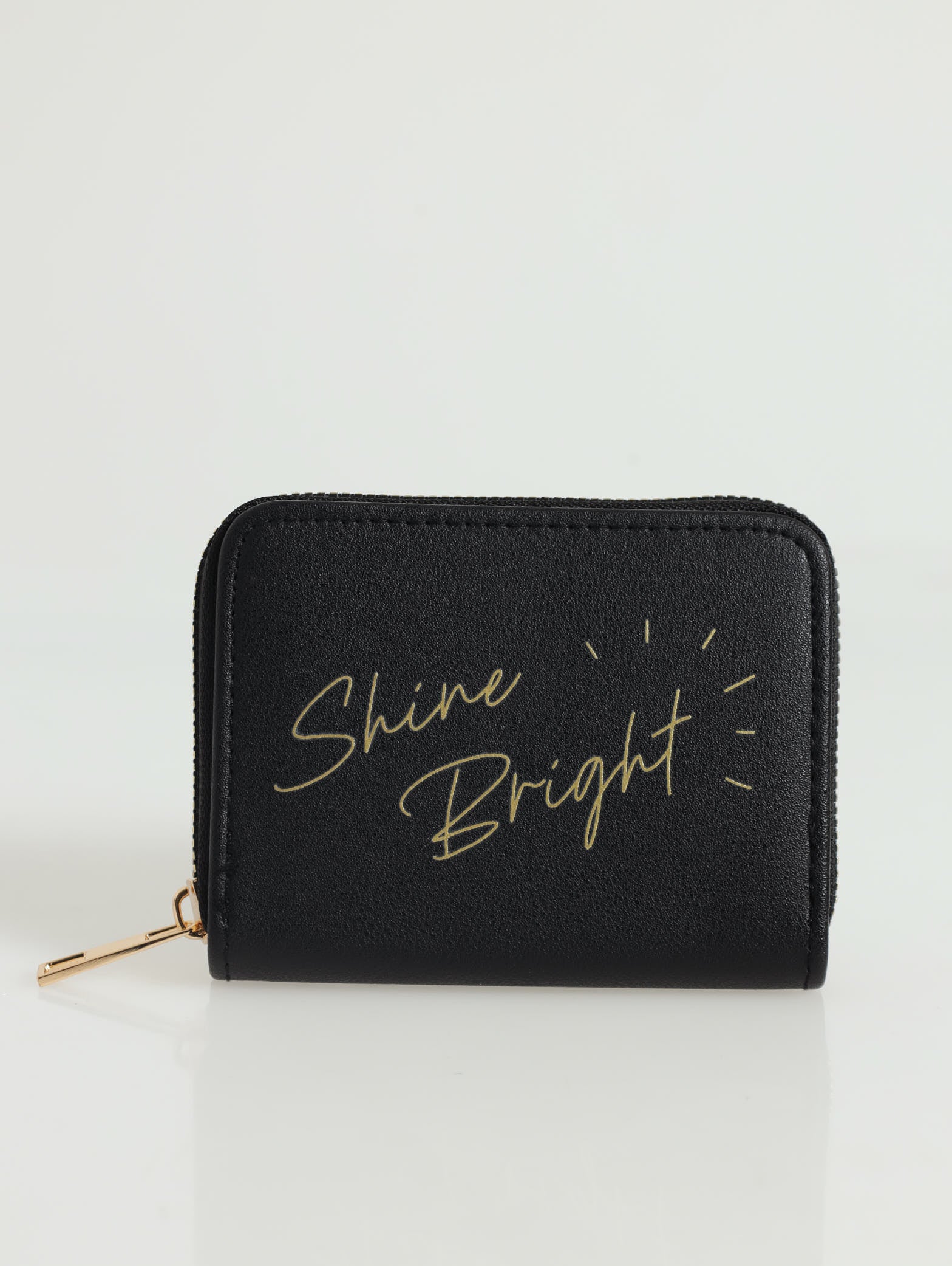 Slogan Single Zip Purse - Black