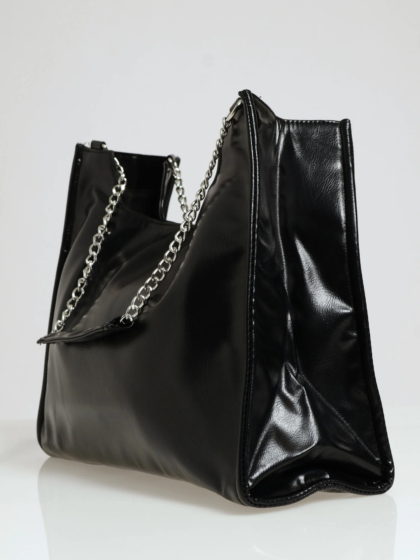 Slouchy Chunky Chain Shopper Bag - Black - Image 2
