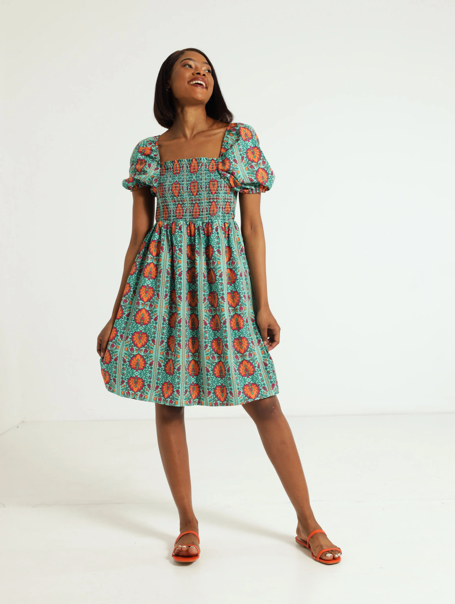 Smocked Front Poplin Printed Mini Dress - Image 2