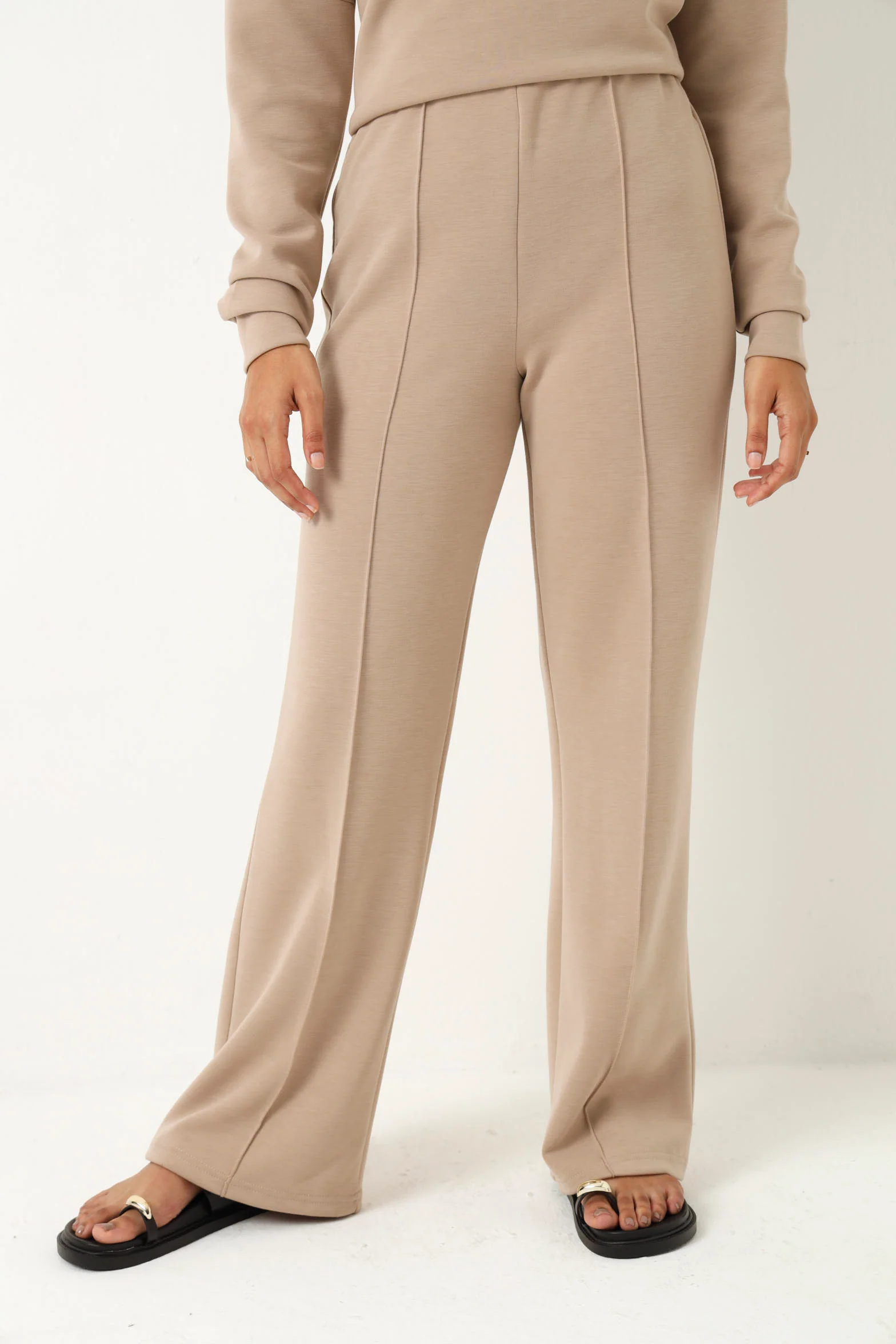 Soft Feel Pintuck Flared Leg Pant -  Stone