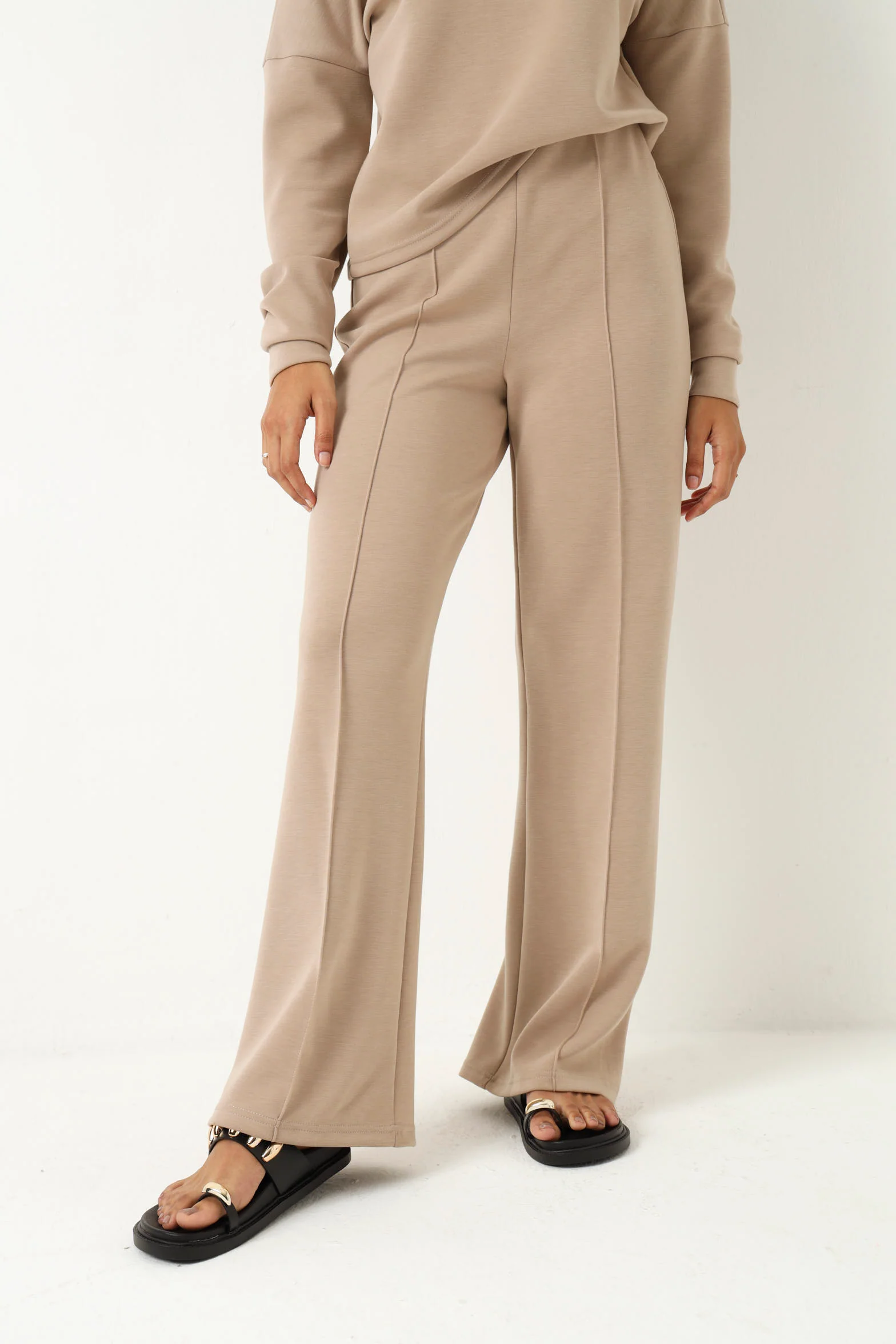 Soft Feel Pintuck Flared Leg Pant -  Stone - Image 3