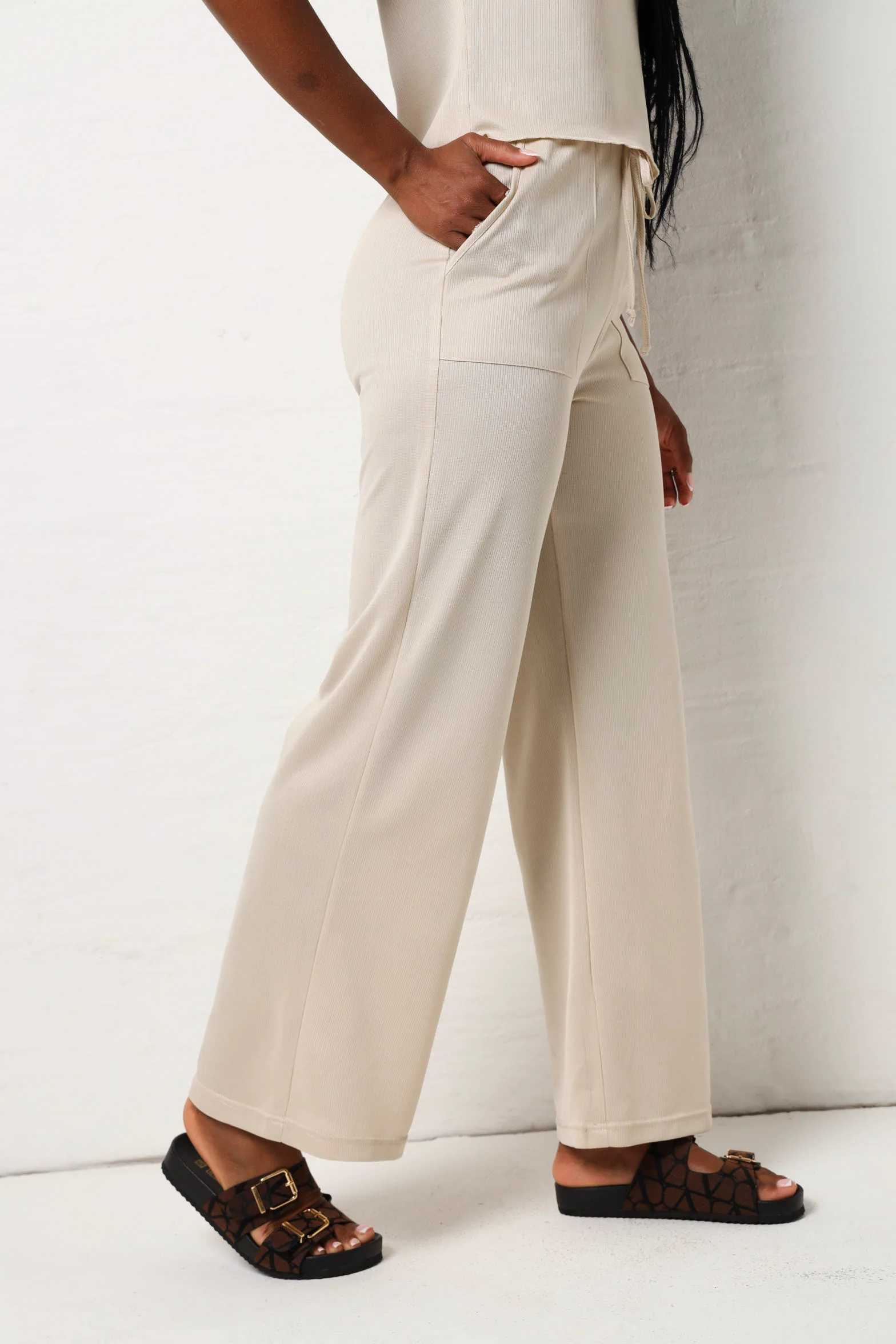 Soft Feel Textured Pant- Cream - Image 2