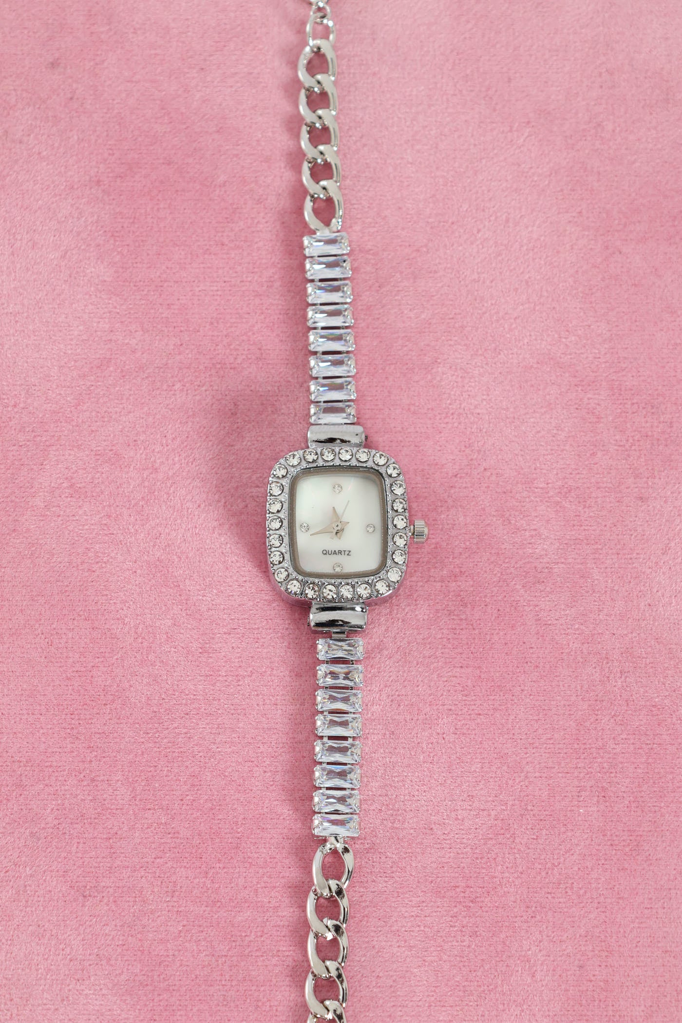 Soft Square Bejewelled Metal Strap Watch - Silver