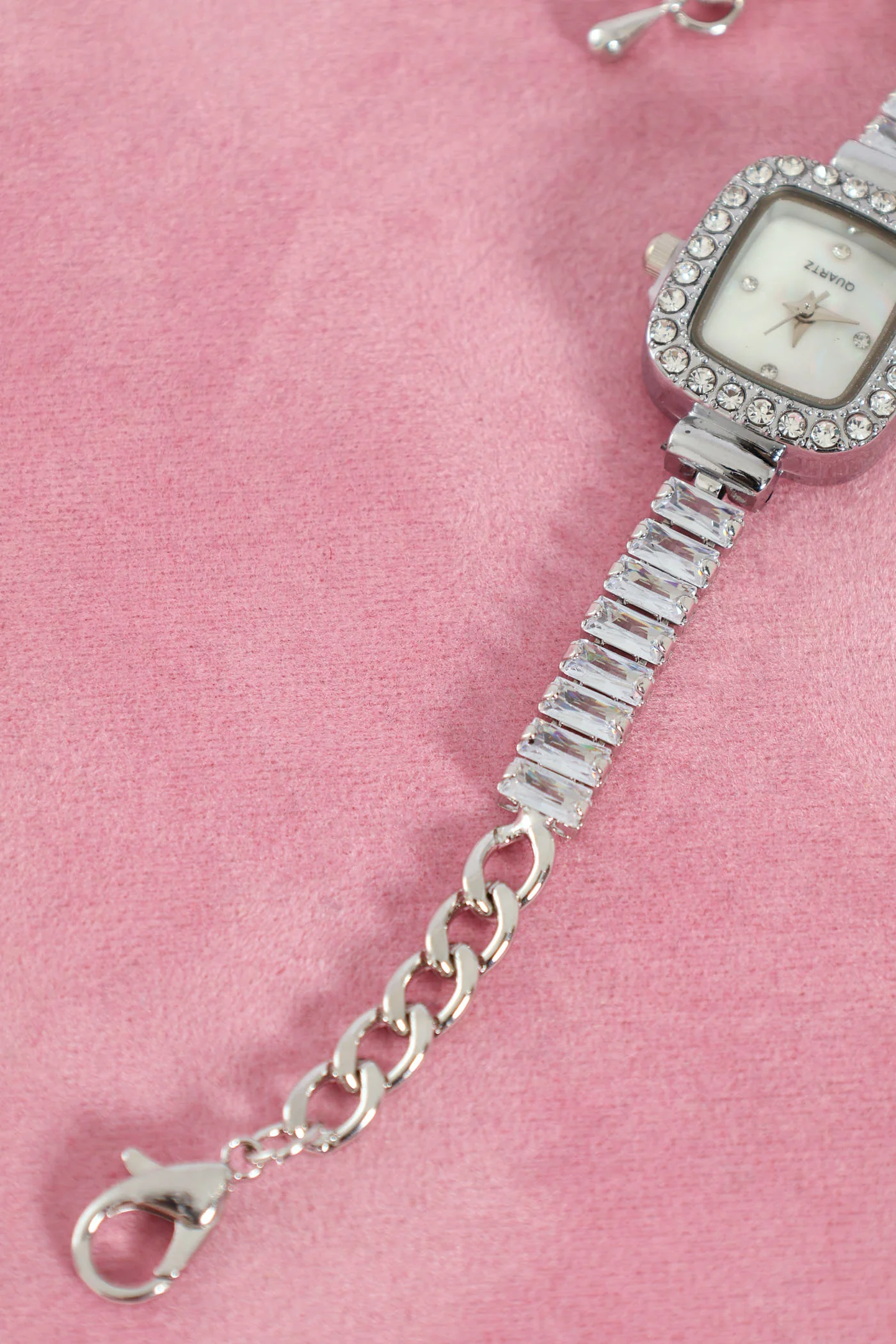 Soft Square Bejewelled Metal Strap Watch - Silver - Image 2
