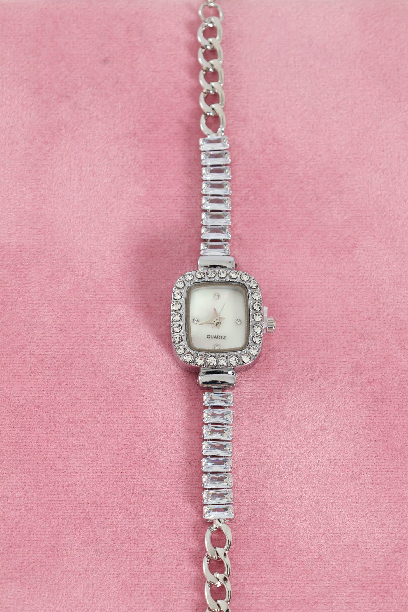 Soft Square Bejewelled Metal Strap Watch - Silver - Image 3