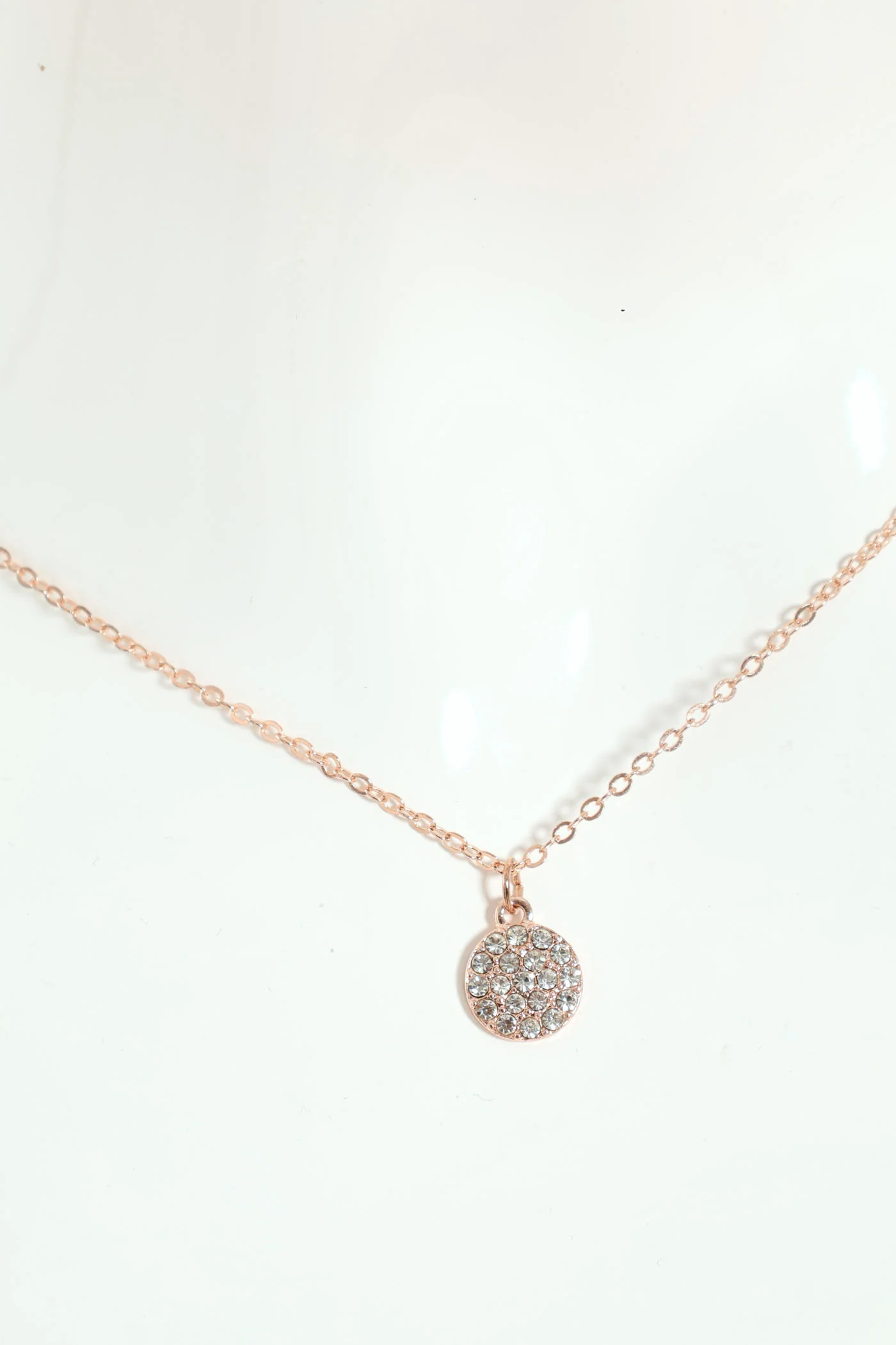 Solid Diamante Pendant Necklace - Rose Gold