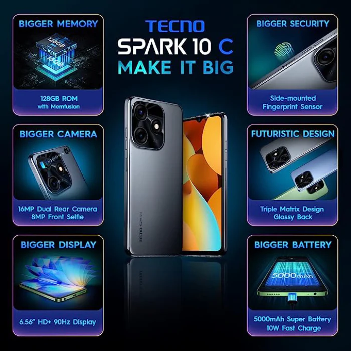 Spark 10C 128GB Dual Sim Black Cellphone Vodacom - Image 4