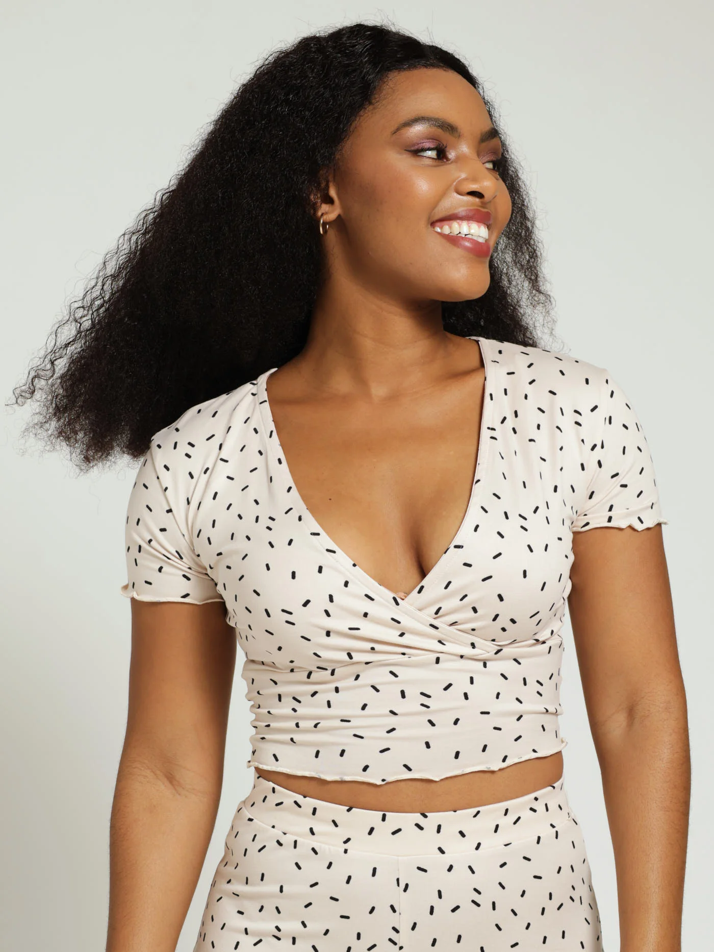 Speckle Ditsy Cross Over Top - Black/Beige