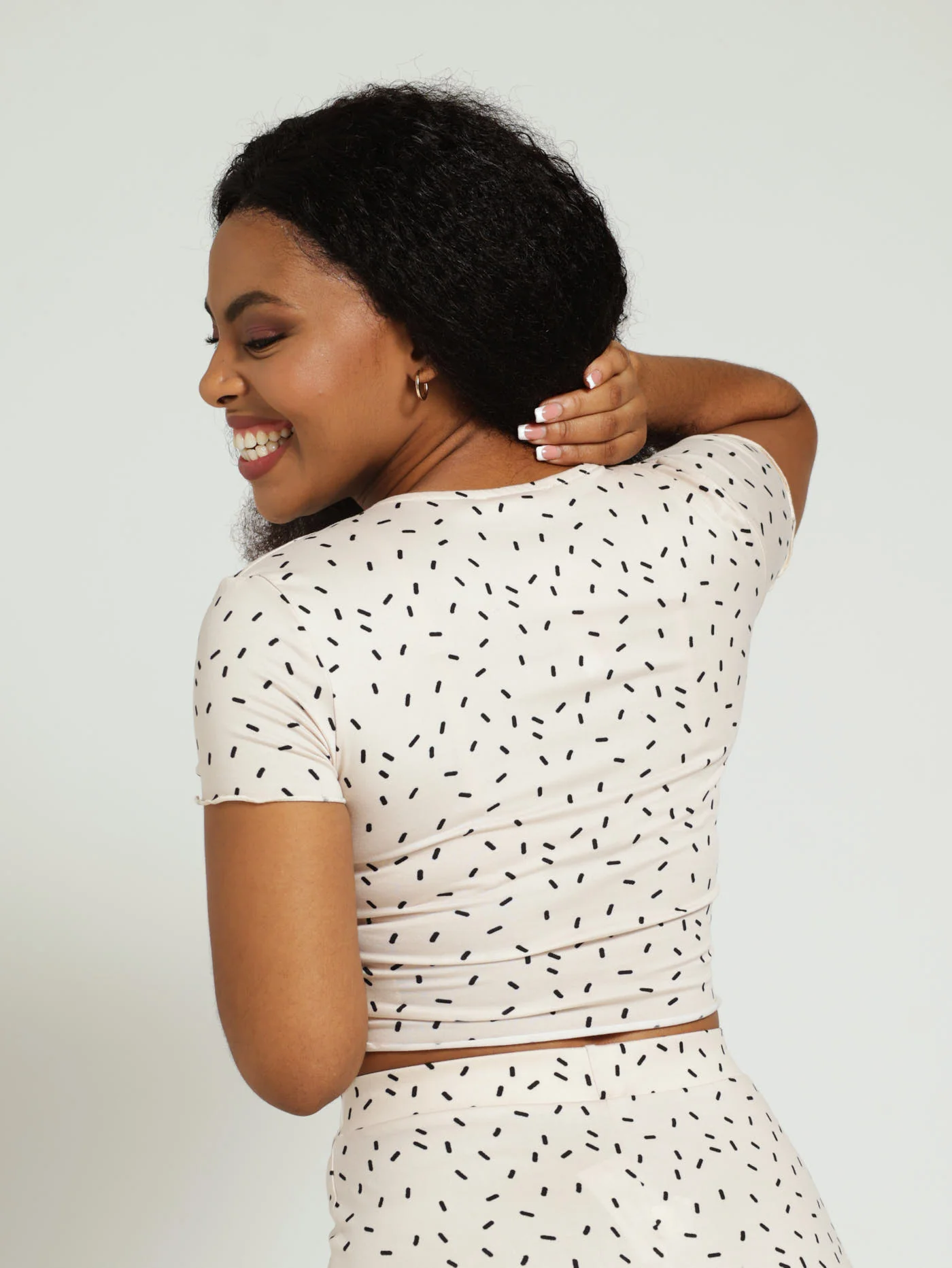 Speckle Ditsy Cross Over Top - Black/Beige - Image 3