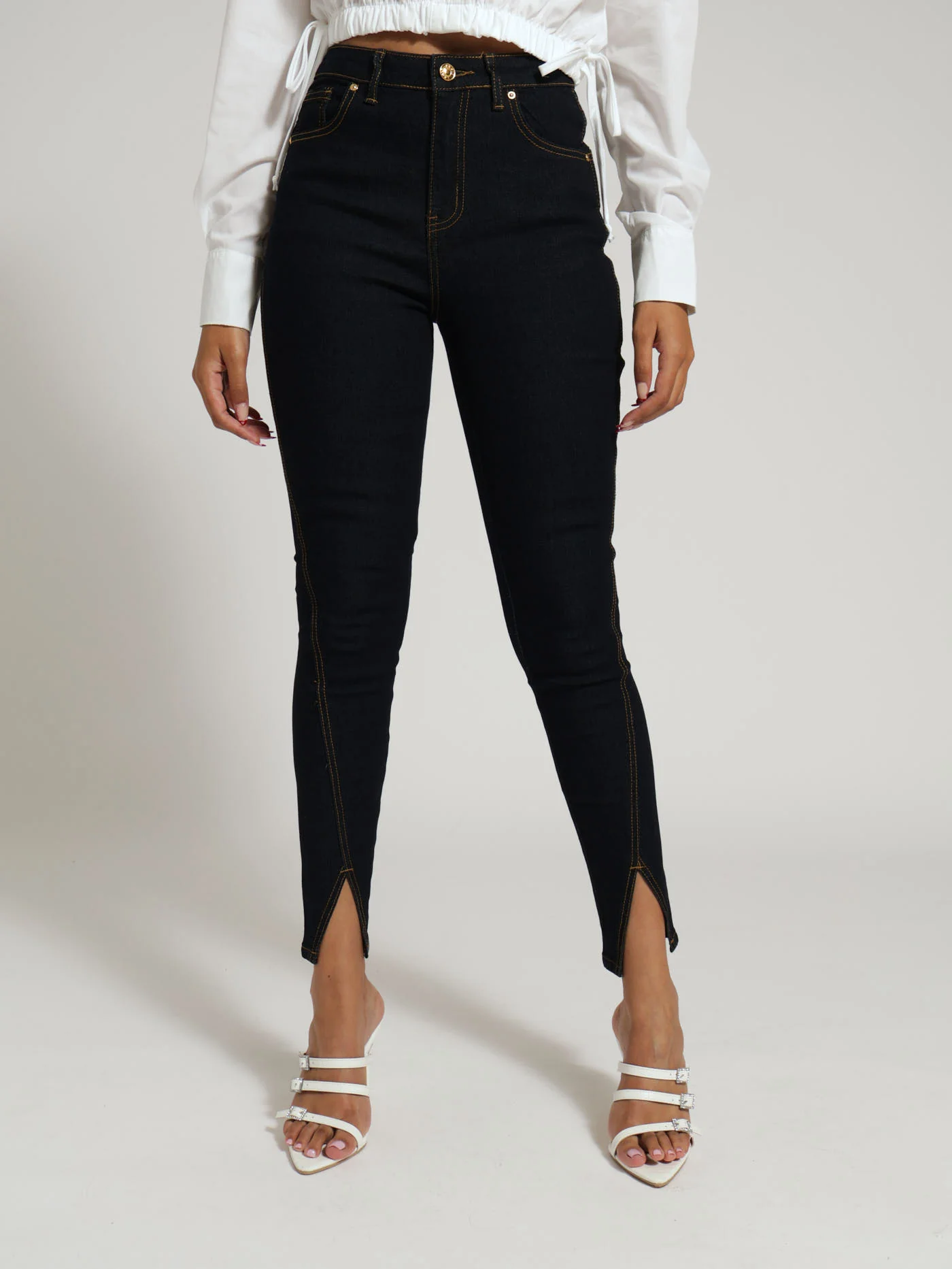 Split Front Hem Skinny Denim Jean - Ink
