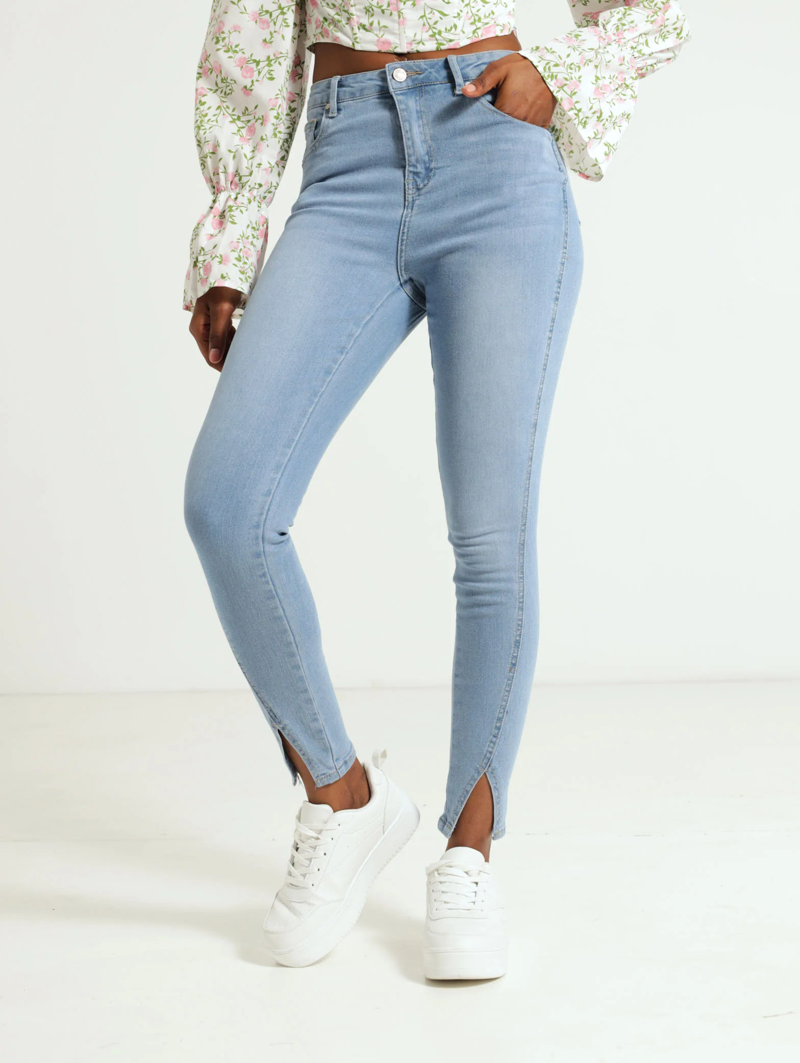 Split Front Hem Skinny Jean