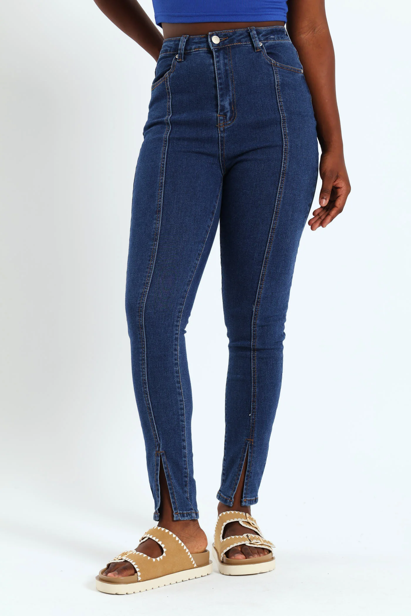 Split Hem Front Seam Skinny Jean - Ink