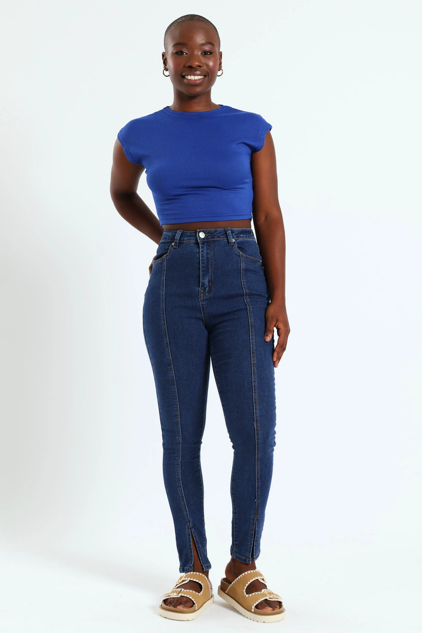 Split Hem Front Seam Skinny Jean - Ink - Image 2