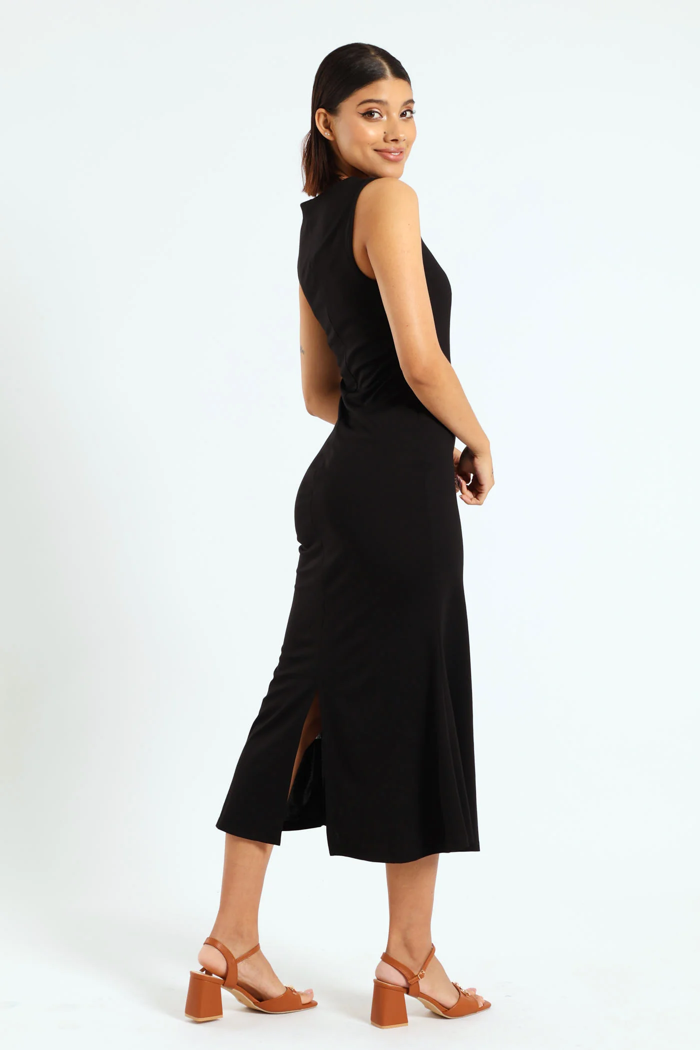 Square Neck Body Hugging Bodycon Dress - Black - Image 2