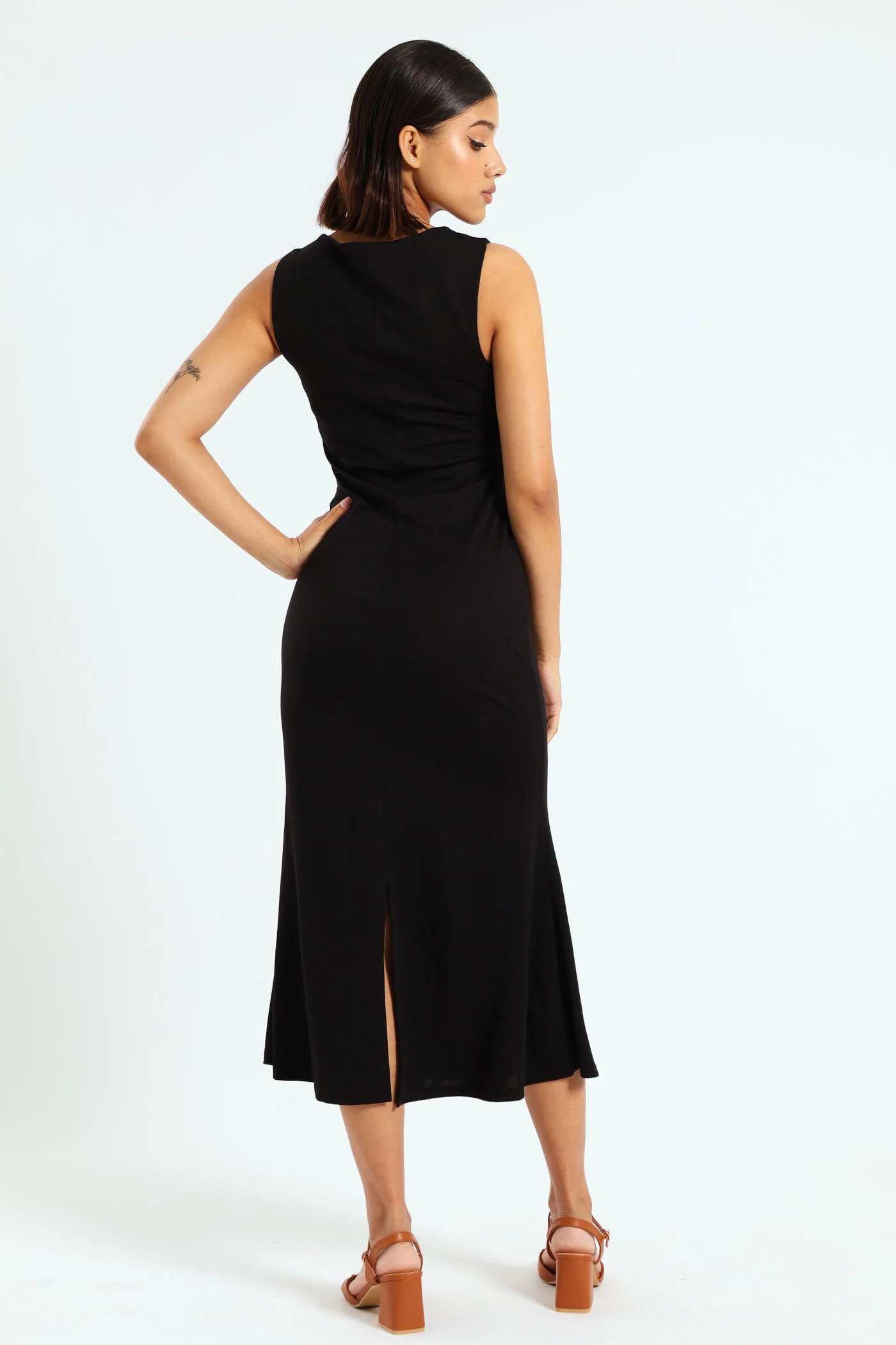 Square Neck Body Hugging Bodycon Dress - Black - Image 3