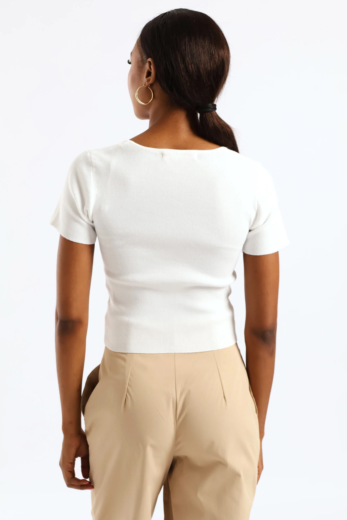 Square Neck Knitwear Tee - White - Image 3