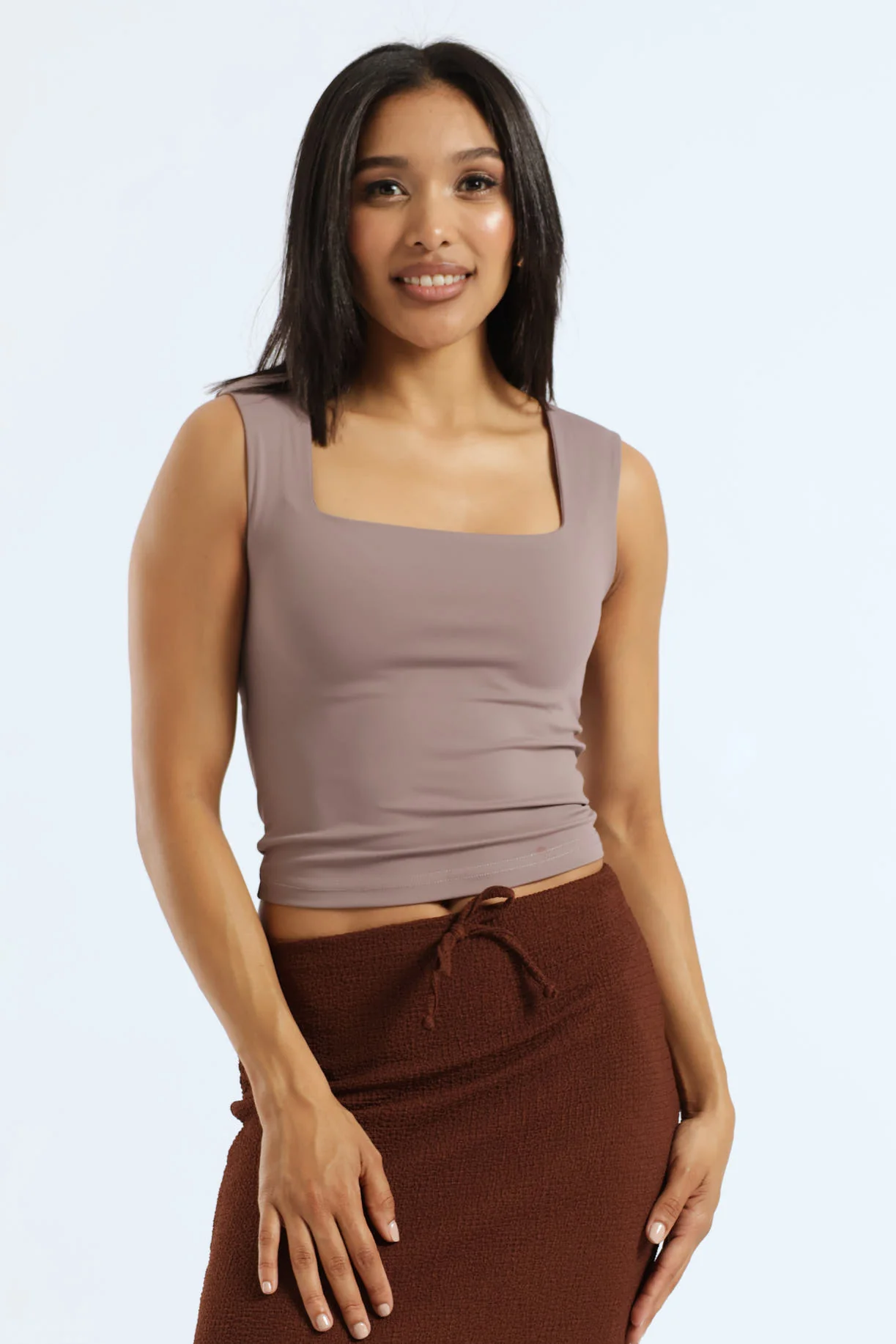 Square Neck Polyamide Top - Taupe