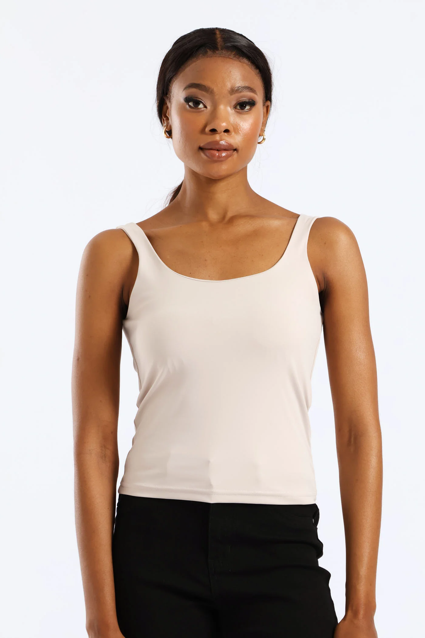 Square Neck Strappy Polyamide Top - Taupe - Image 3