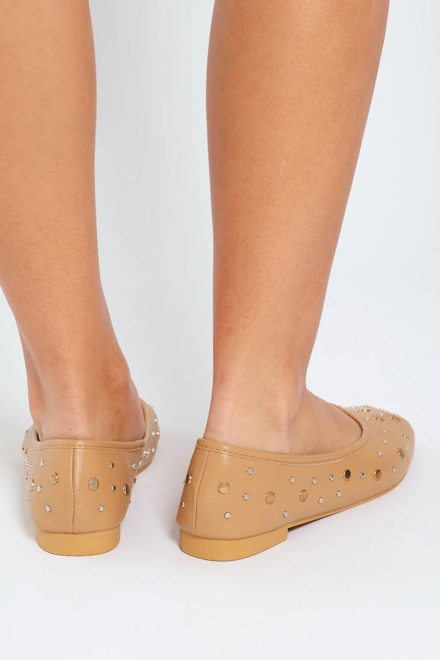 Square Toe Pump With Studs - Beige - Image 4