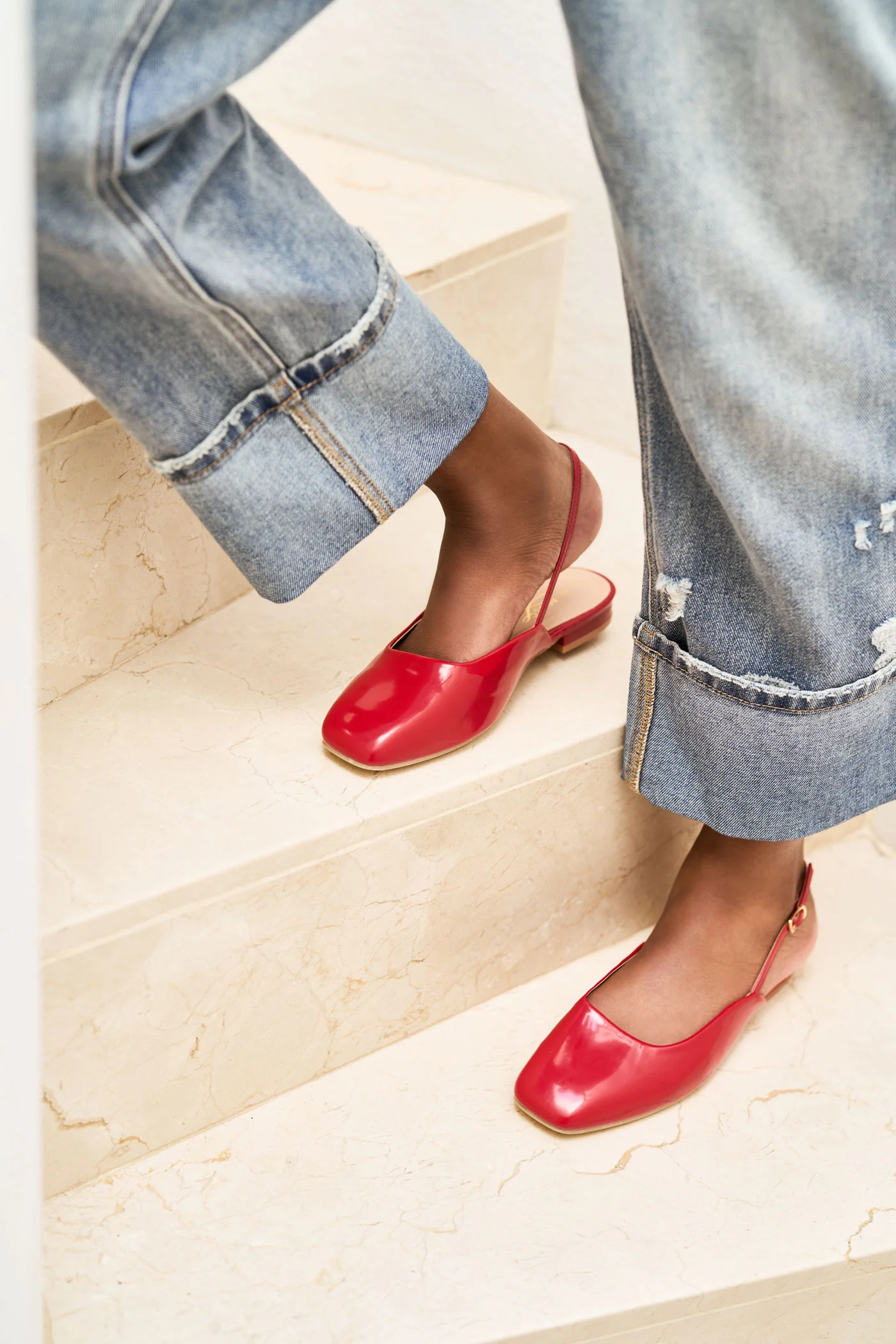 Square Toe Slingback Pump - Deep Red - Image 2