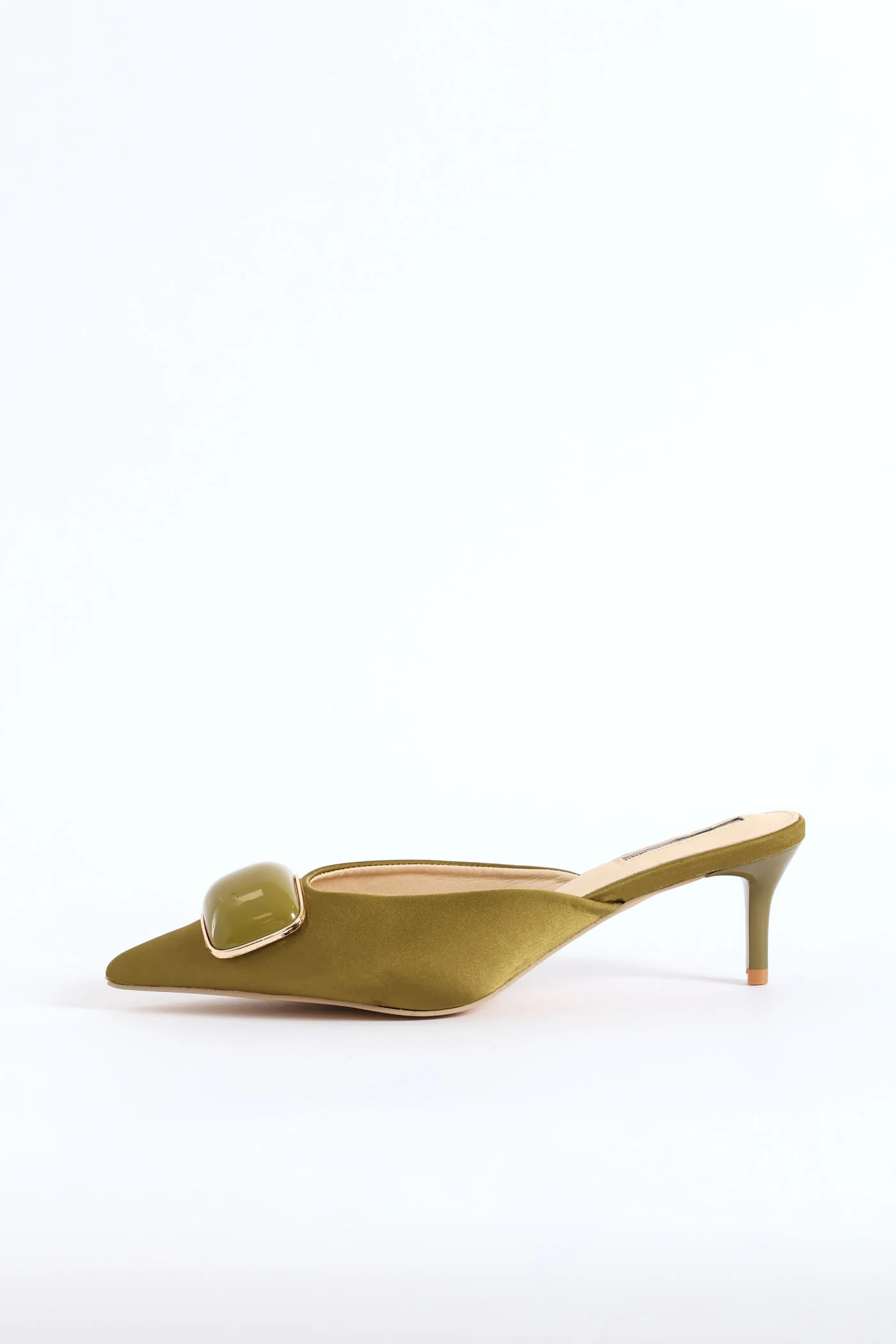 Squared Trim Pointed Slip On Court Heel - Chartreuse