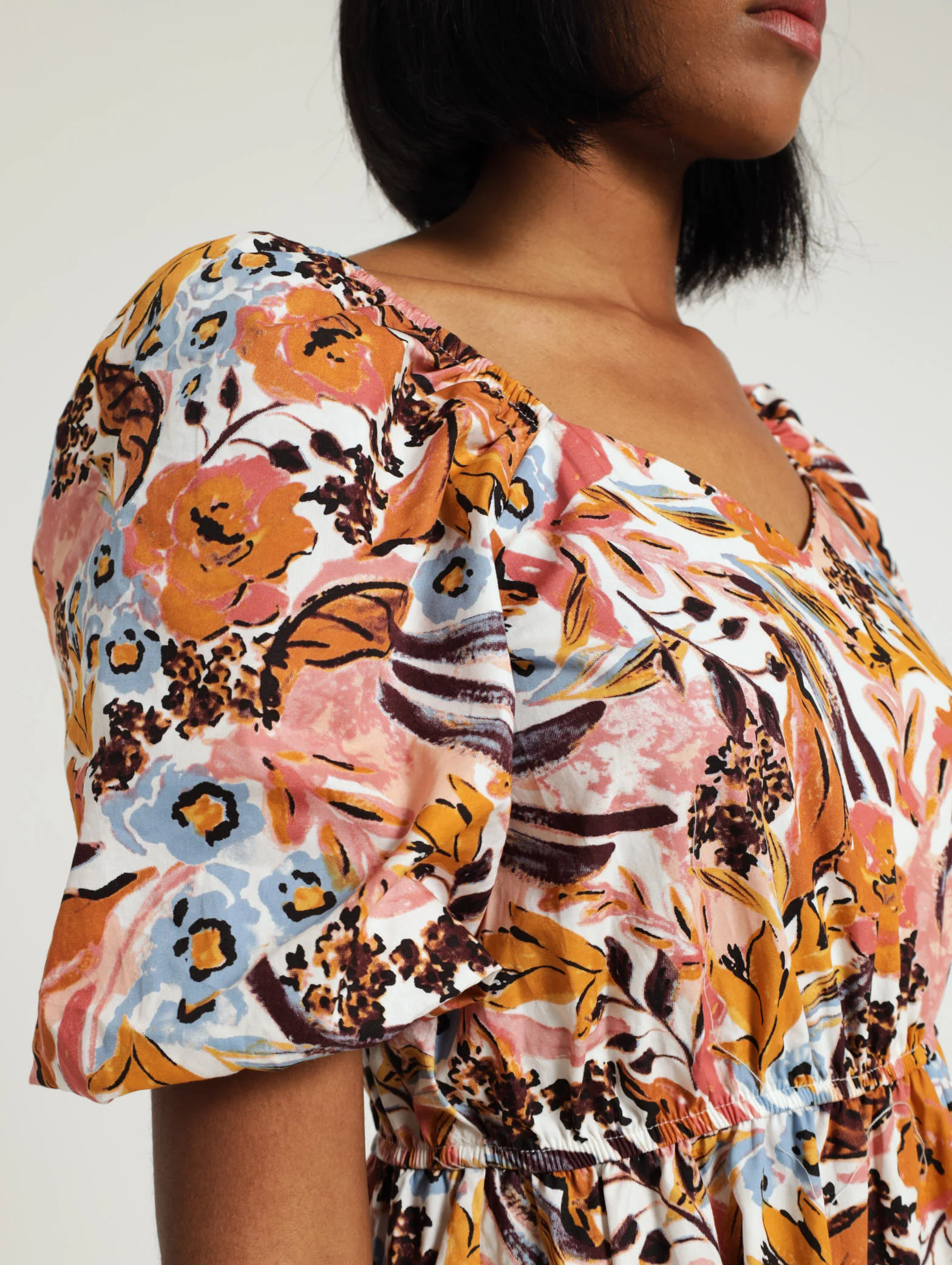 Puff Sleeve Floral Poplin Dress - Image 2