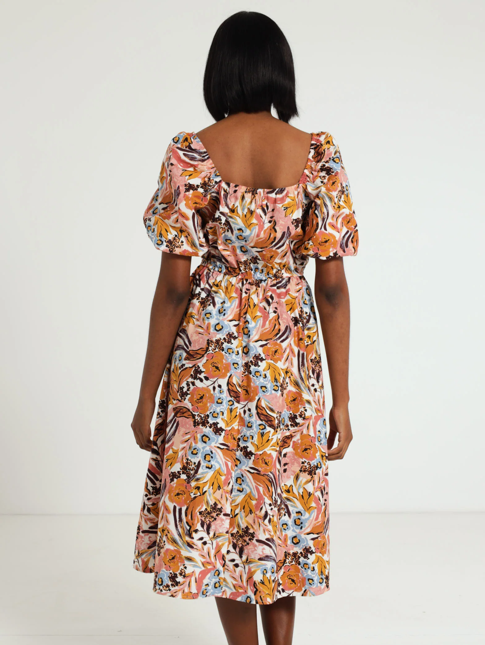 Puff Sleeve Floral Poplin Dress - Image 4