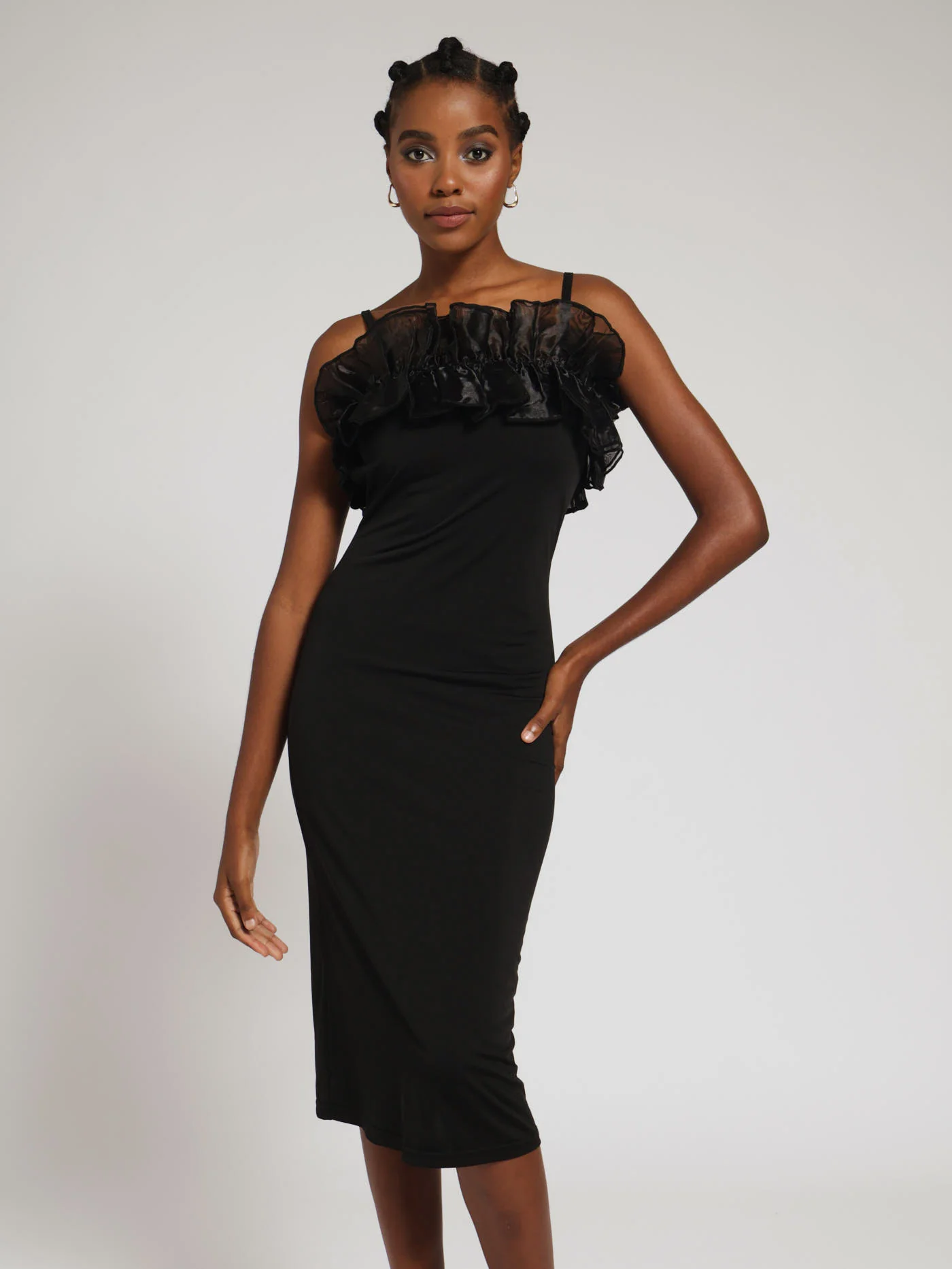 Strappy Organza Ruffle Dress - Black