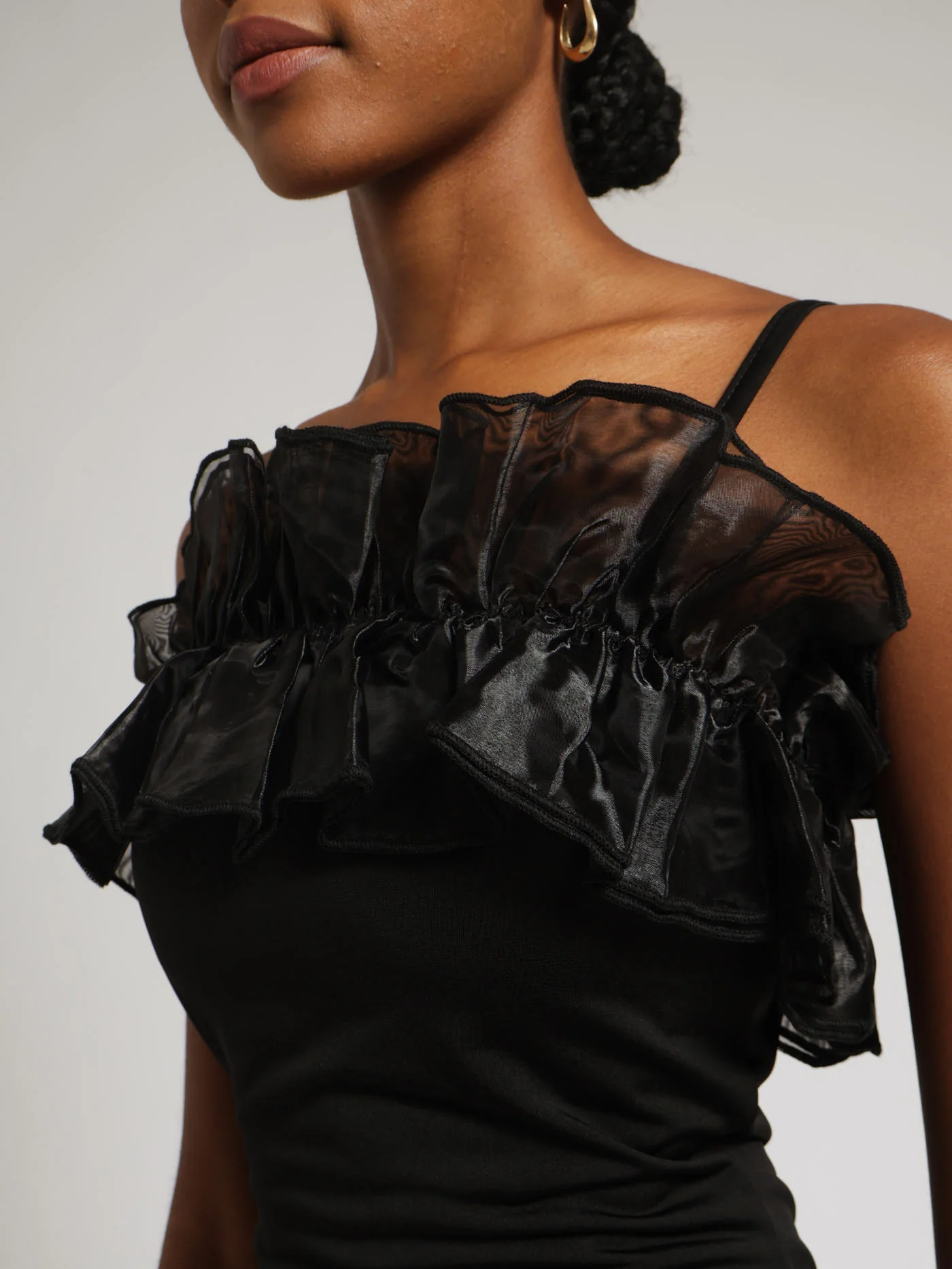 Strappy Organza Ruffle Dress - Black - Image 4