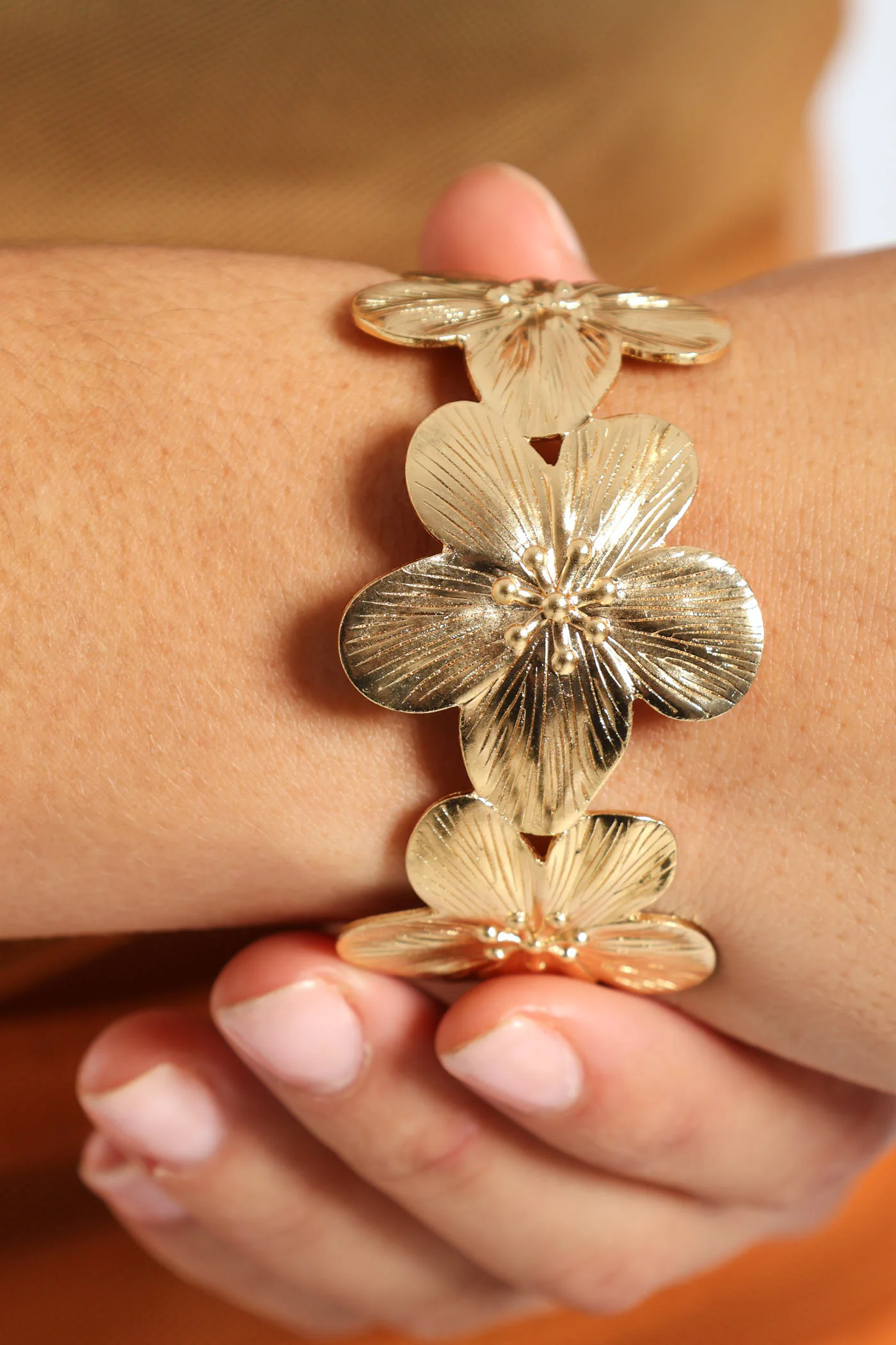 Statement Flower Cuff - Gold