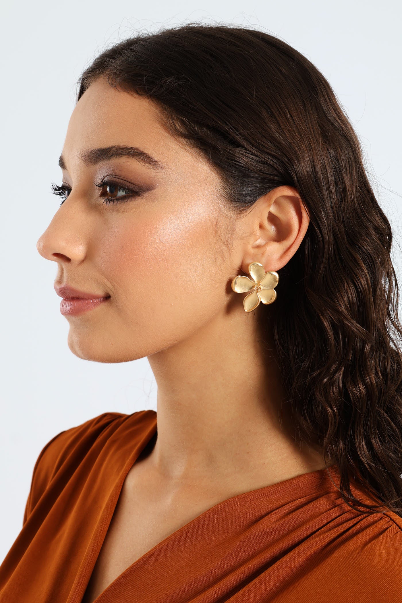 Statement Flower Earrings - Matte Gold