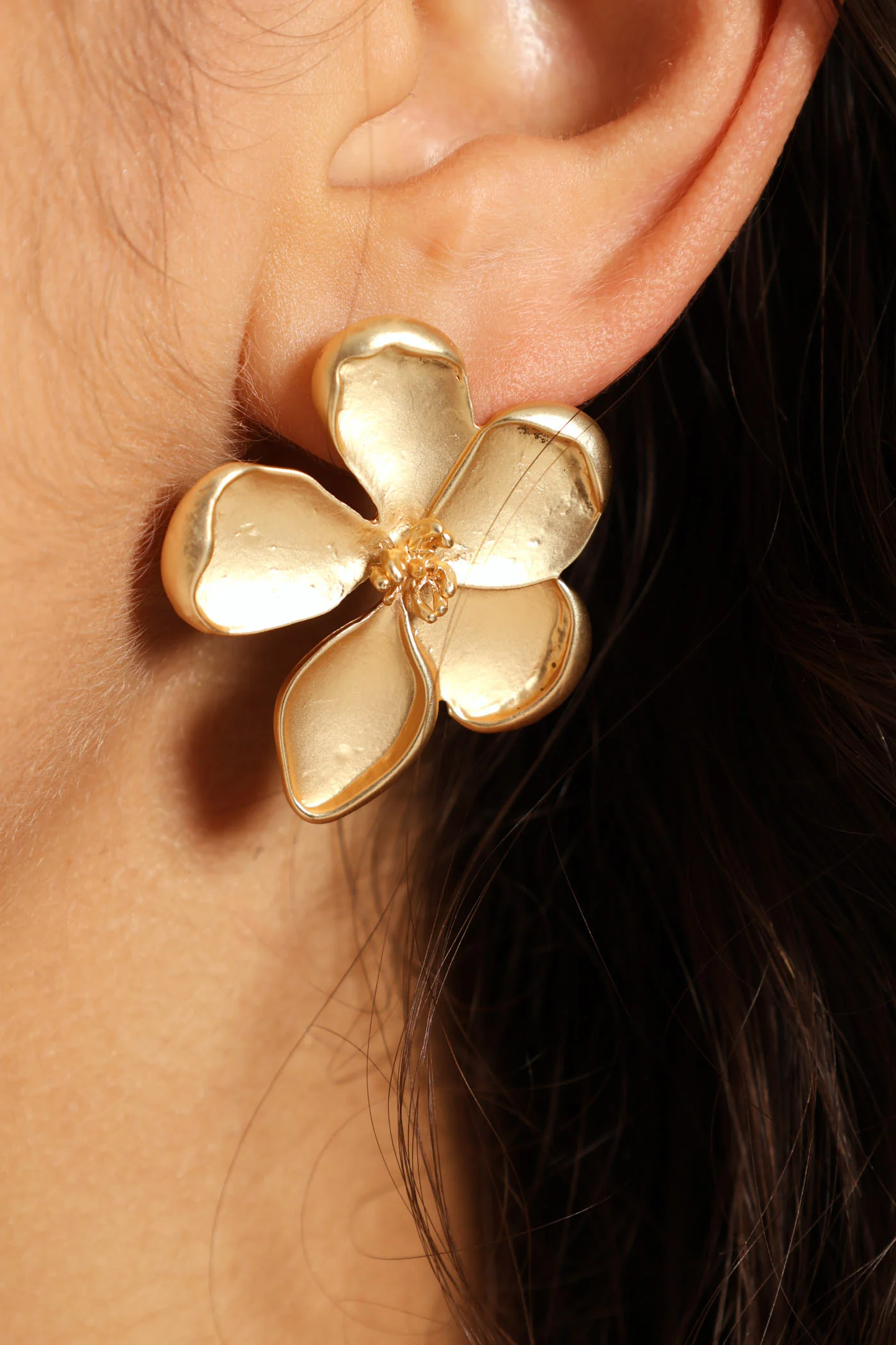 Statement Flower Earrings - Matte Gold - Image 2