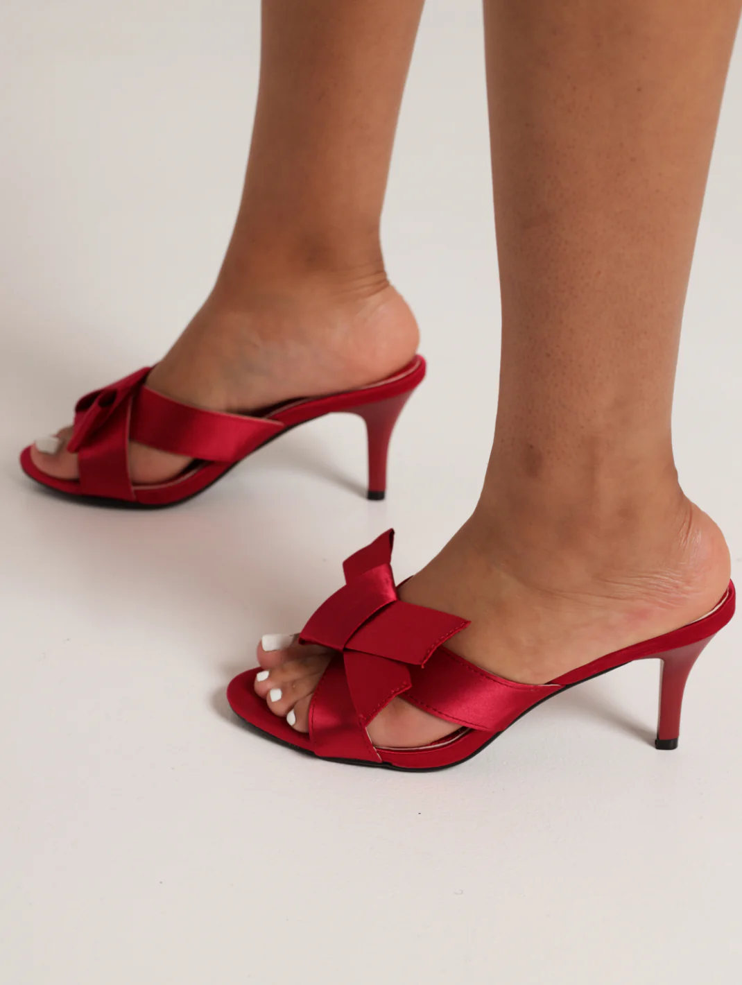 Stiletto Heel Push In With Weave Bow Detail - Plum - Image 2