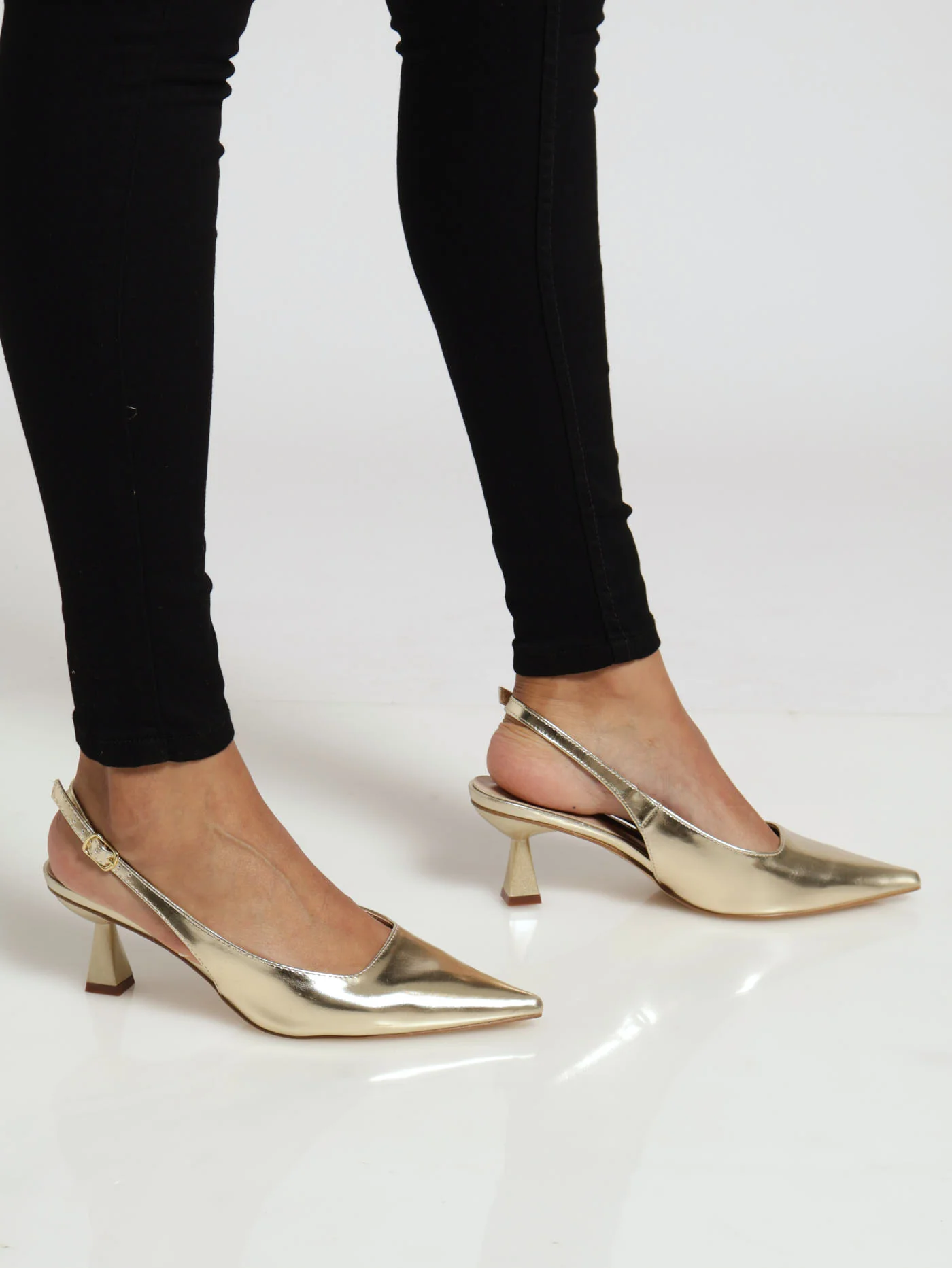 Stiletto Pointed Metallic Slingack Heel - Gold - Image 2
