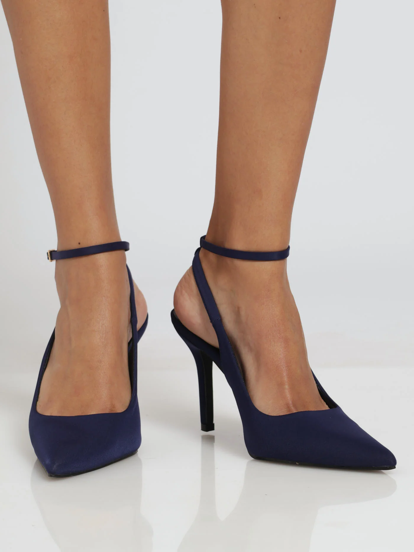 Stiletto Pointy Court Heel With Ankle Buckle - Navy