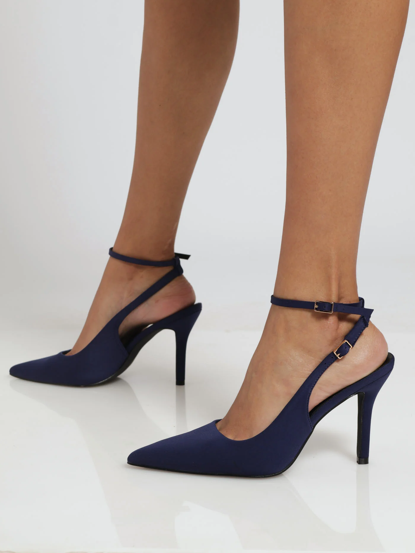 Stiletto Pointy Court Heel With Ankle Buckle - Navy - Image 2