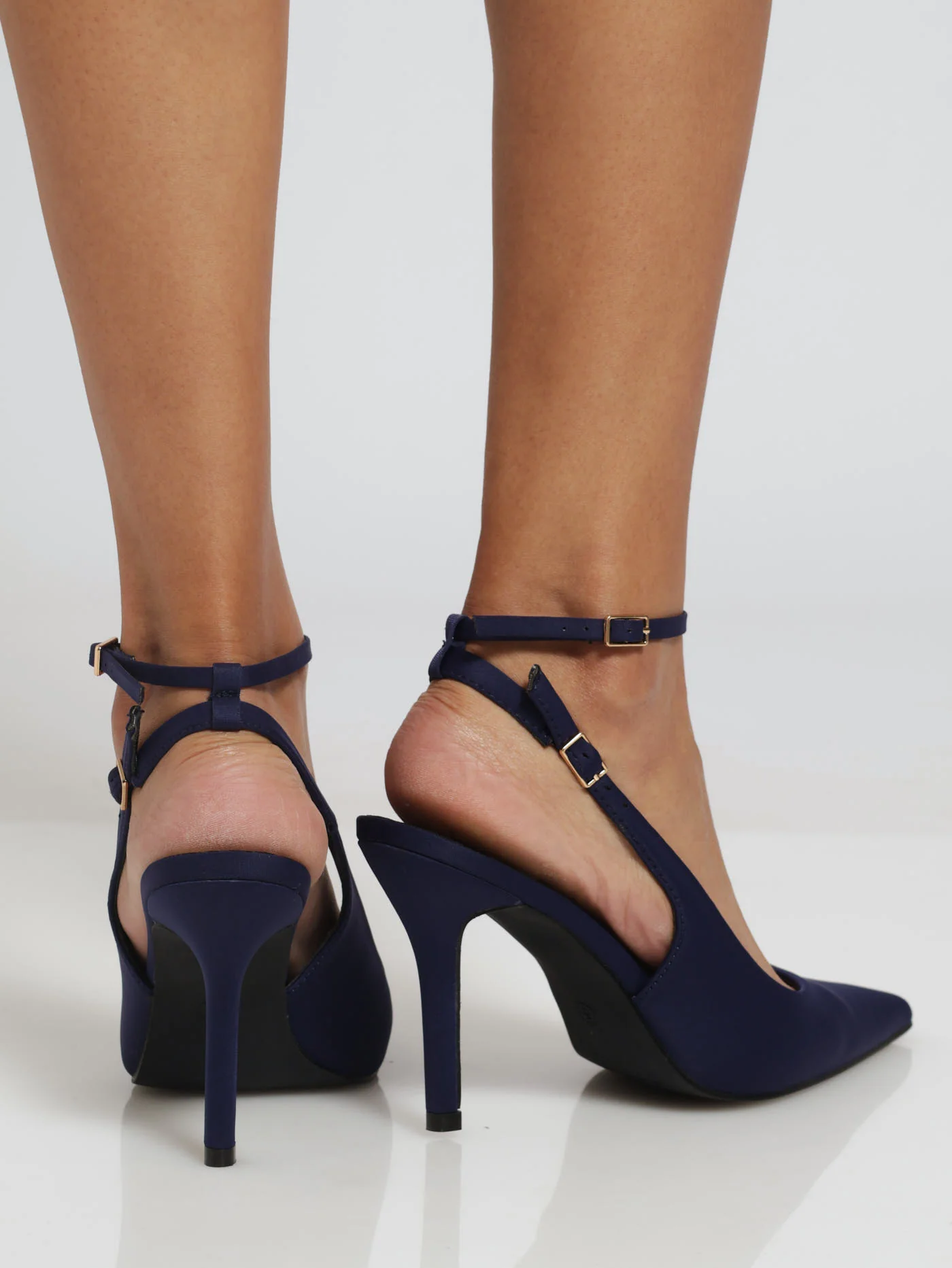 Stiletto Pointy Court Heel With Ankle Buckle - Navy - Image 3