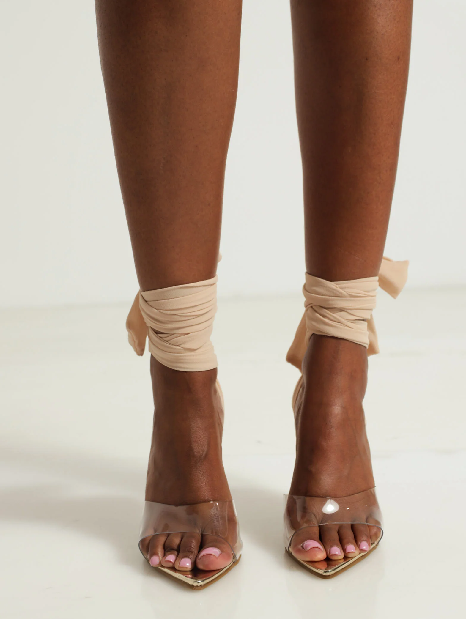 Stiletto Pointy Vinyl Mule With Ankle Wrap