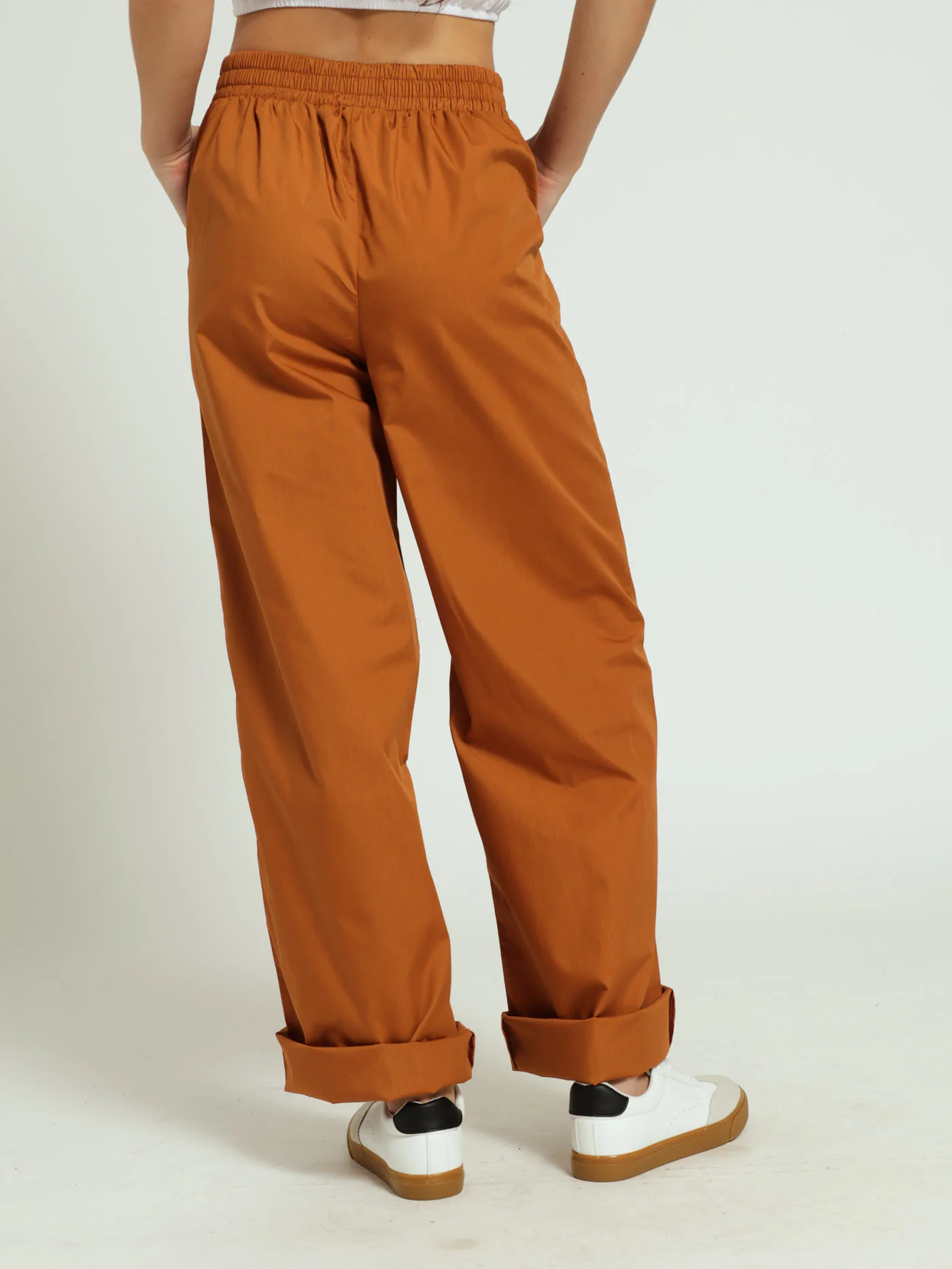 Straight Leg Poplin Pants - Caramel - Image 3