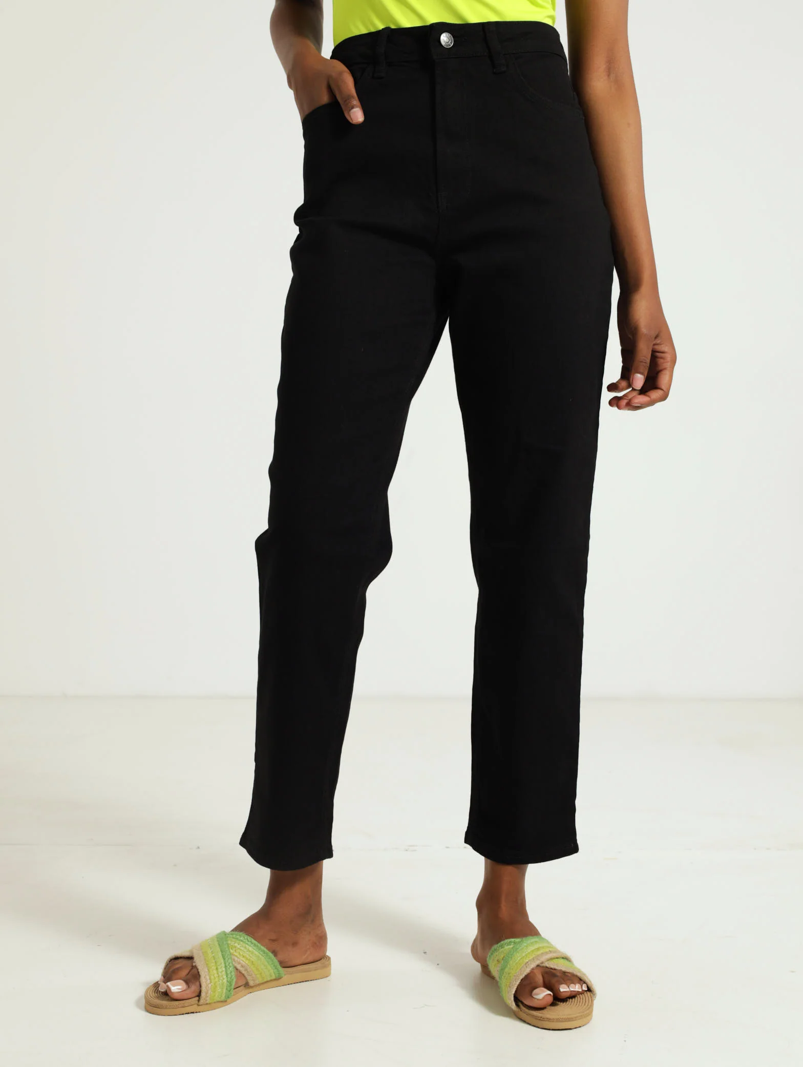 Straight Twill Mom Pants