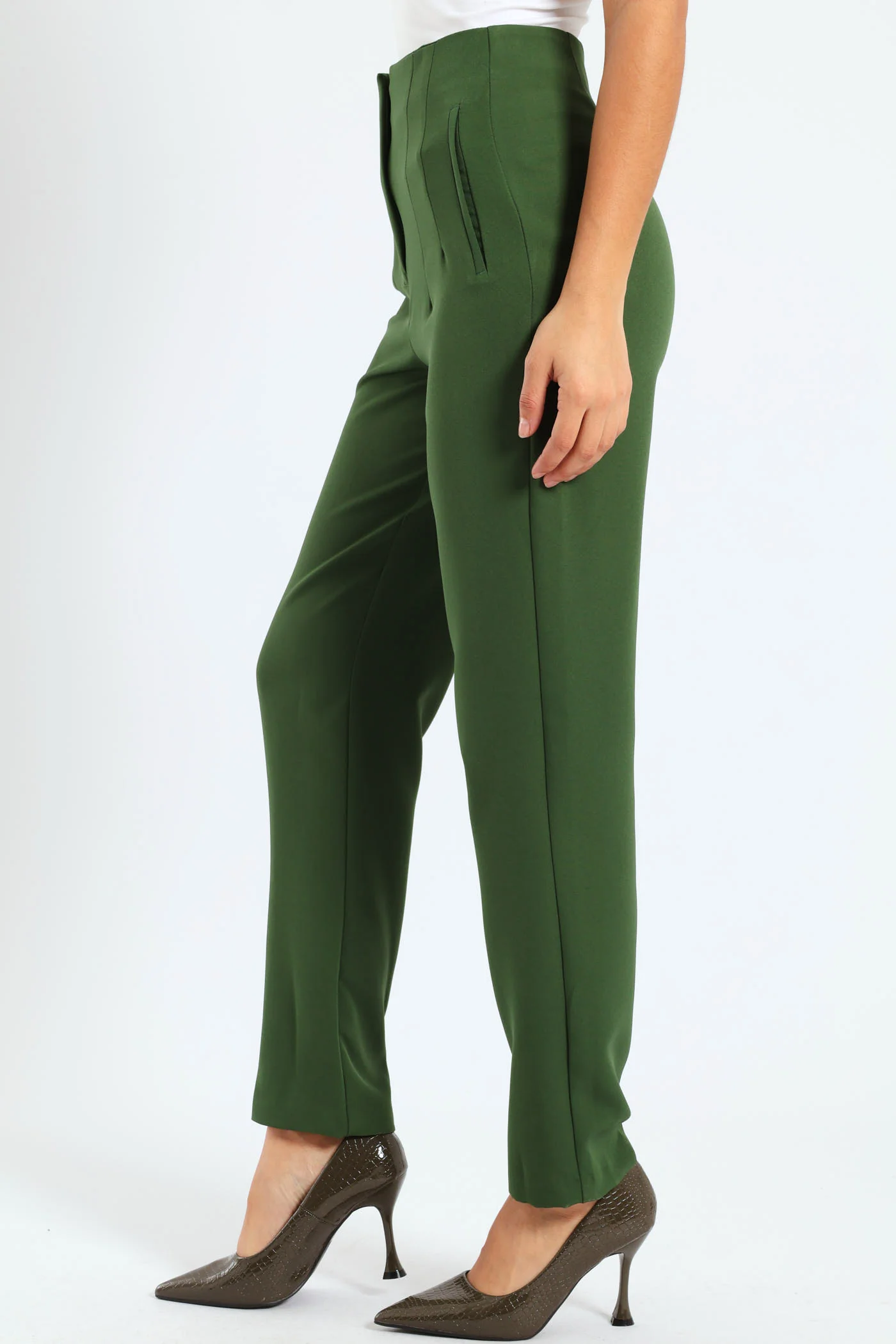 Straight Leg Pleated Detail Pants - Green - Image 3