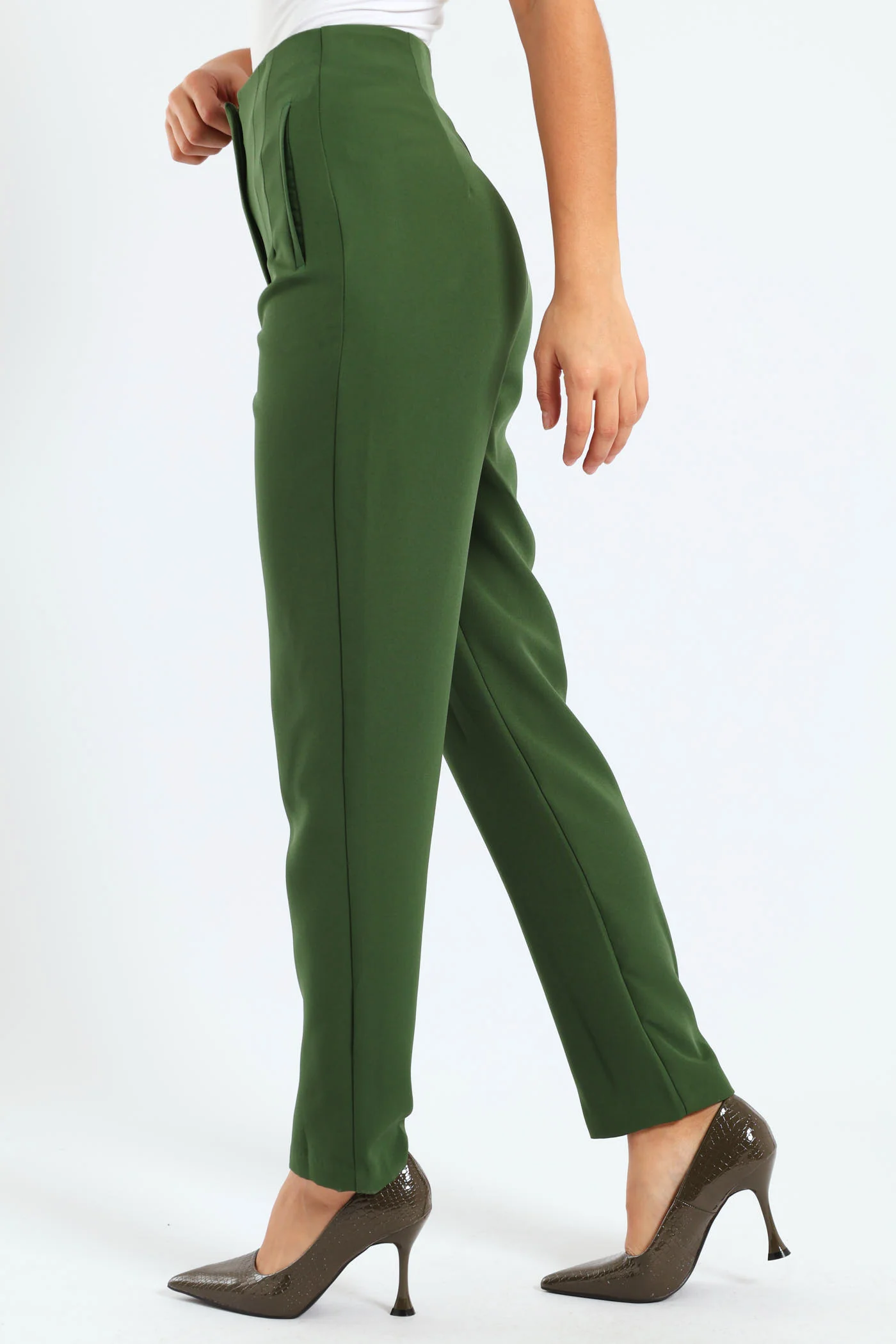 Straight Leg Pleated Detail Pants - Green - Image 4