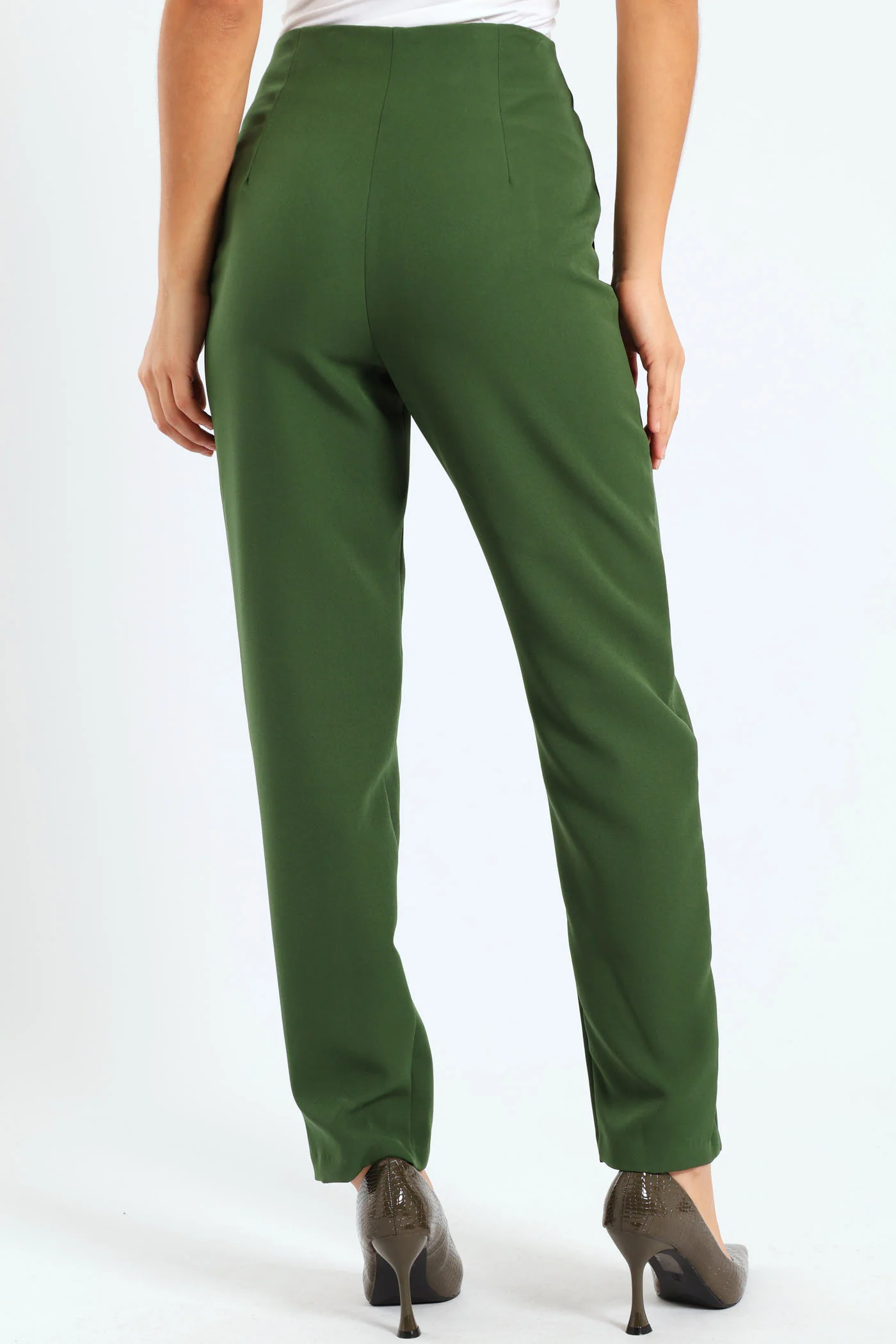 Straight Leg Pleated Detail Pants - Green - Image 6
