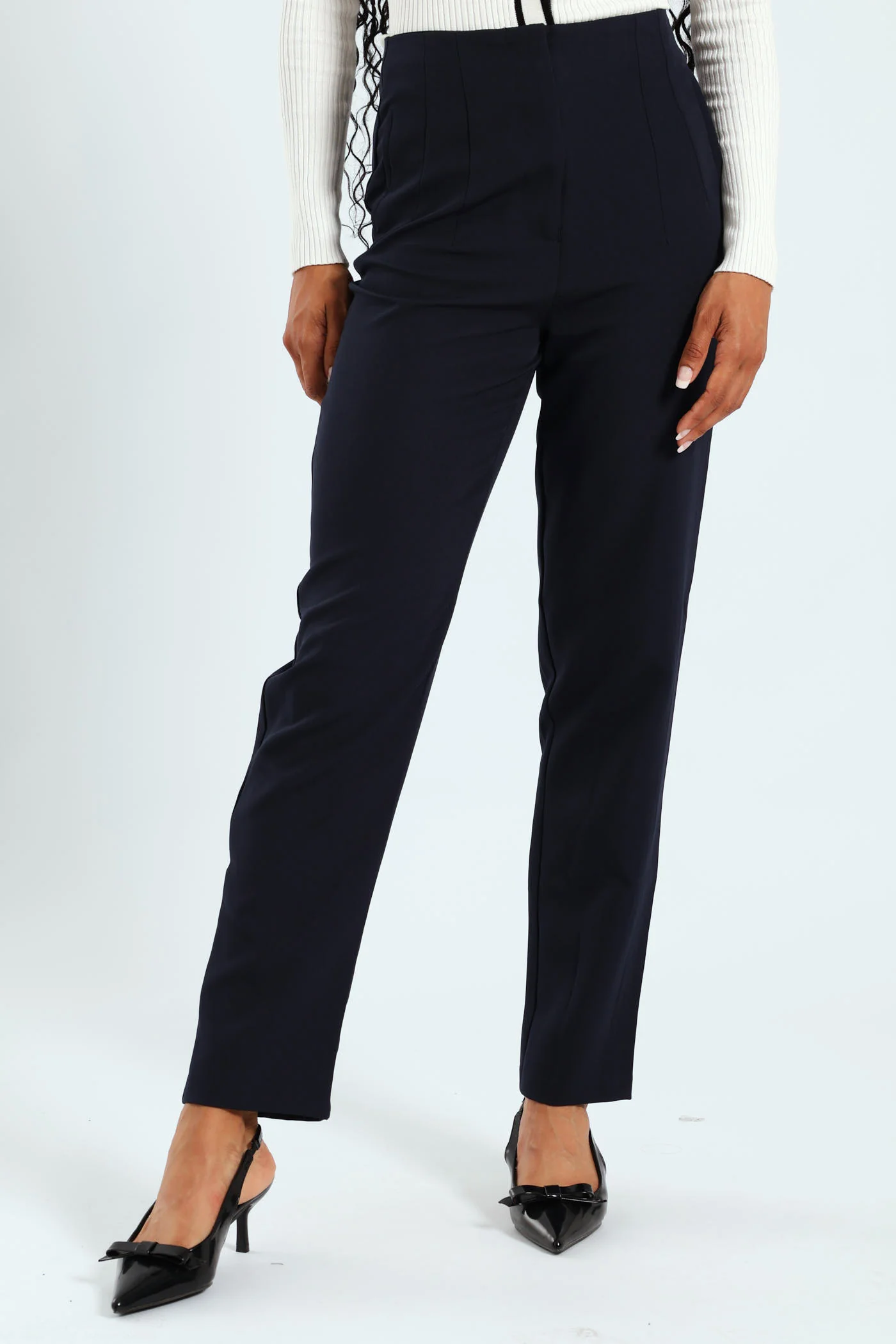 Straightleg Pleated Detail Pants - Navy
