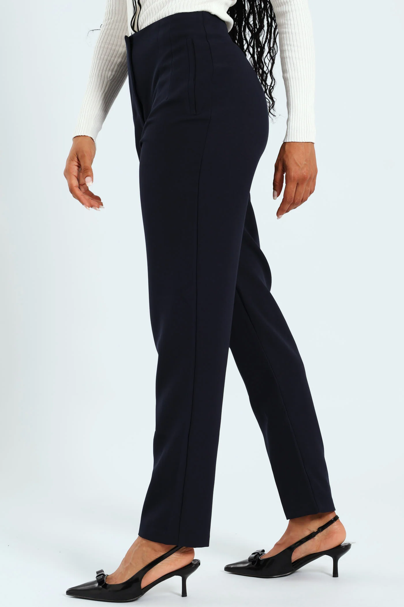 Straightleg Pleated Detail Pants - Navy - Image 3