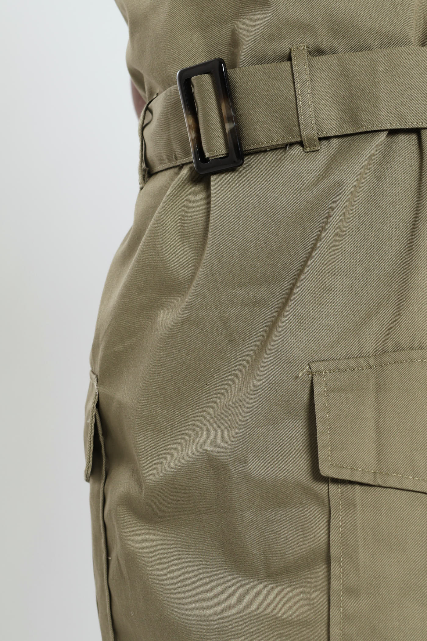 Strapless Belted Cargo Midi Dress - Khaki - Image 4