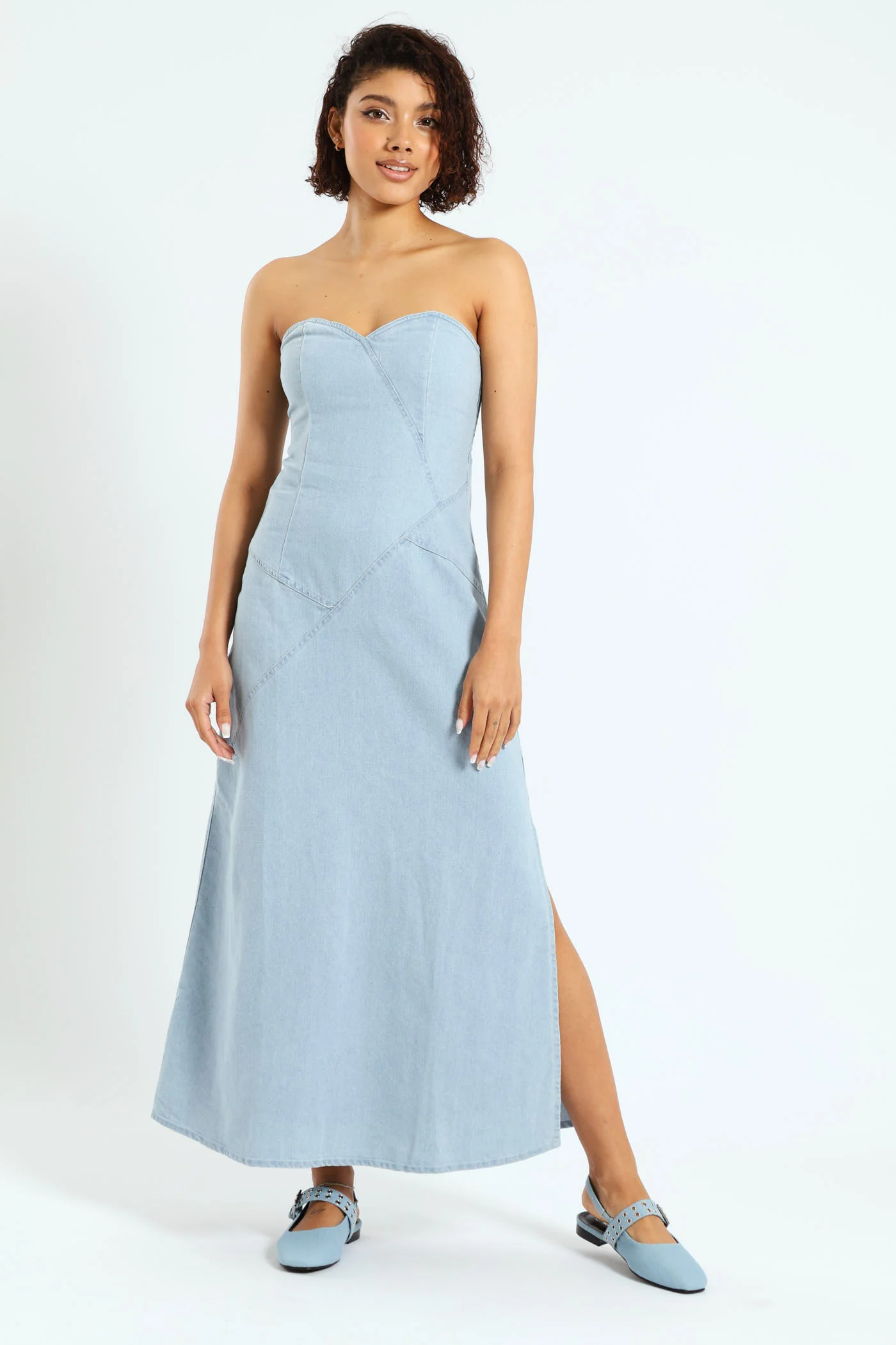 Strapless Denim Midi Dress - Light Wash