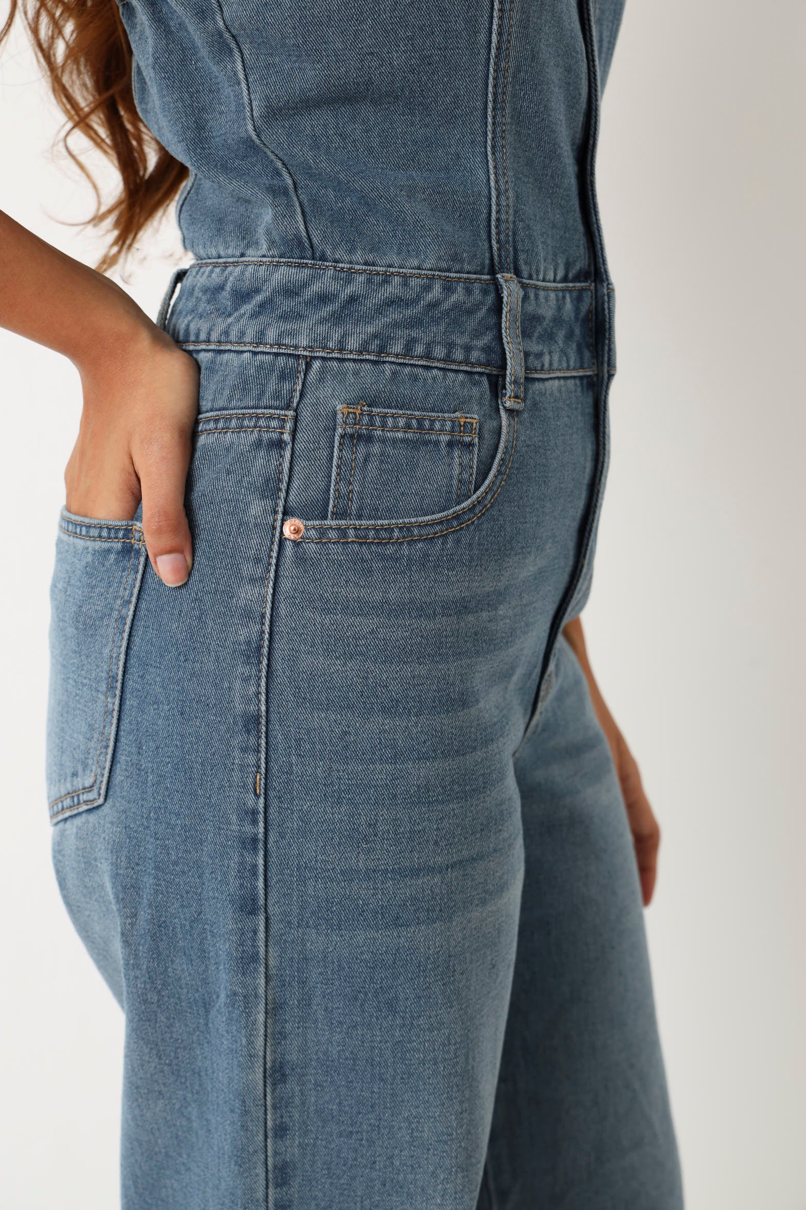Strapless Denim Wide leg Jumpsuit -  Stonewash - Image 3
