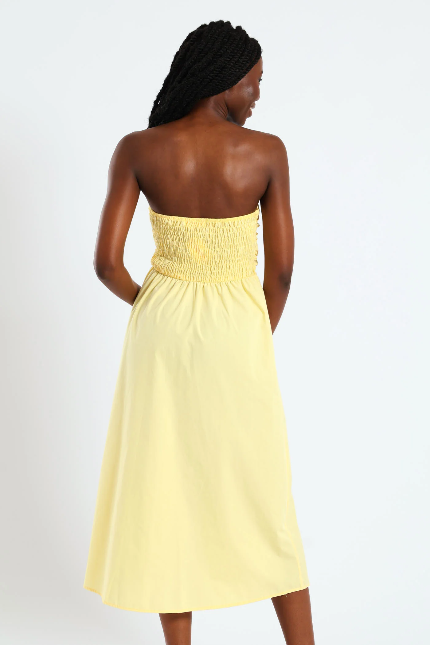 Strapless Poplin Midi Dress - Yellow - Image 3