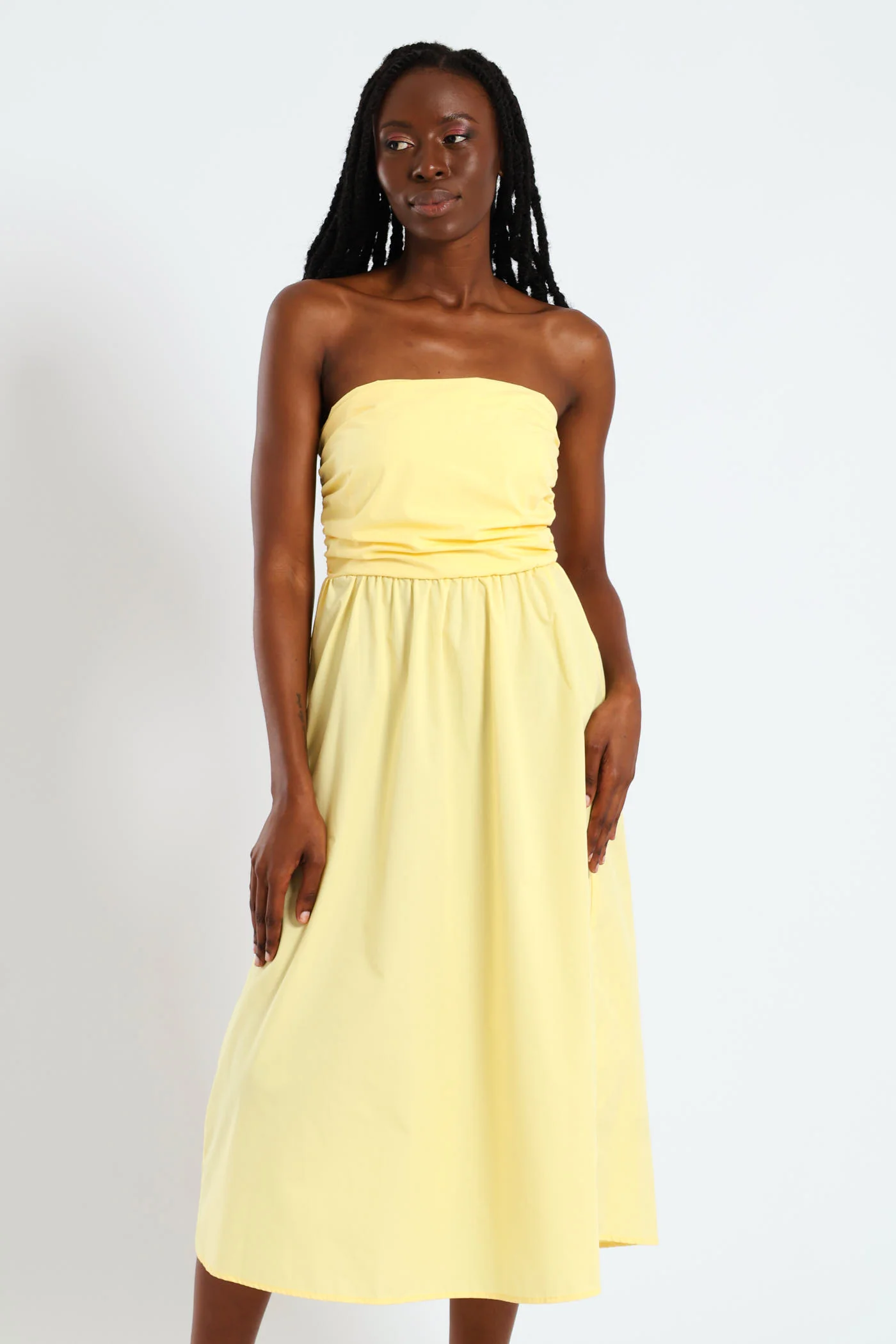 Strapless Poplin Midi Dress - Yellow - Image 4